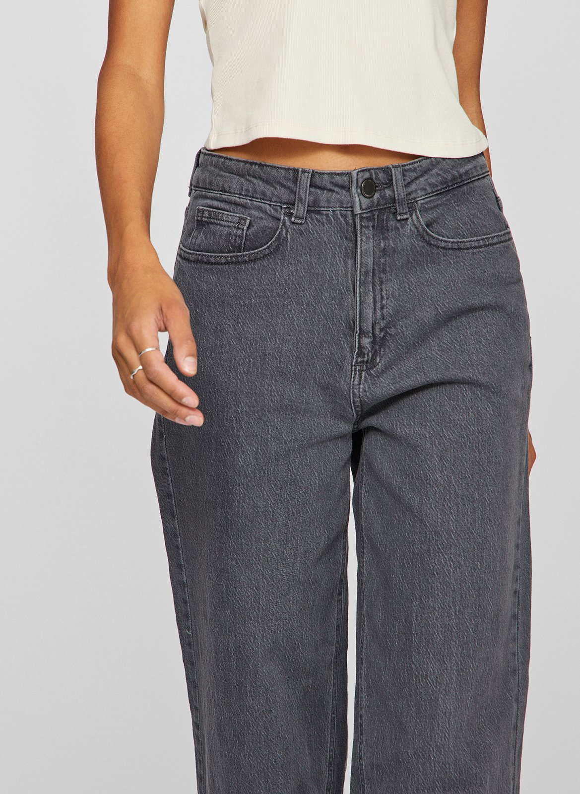 Wide-leg cotton-blend jeans VILA Grey
