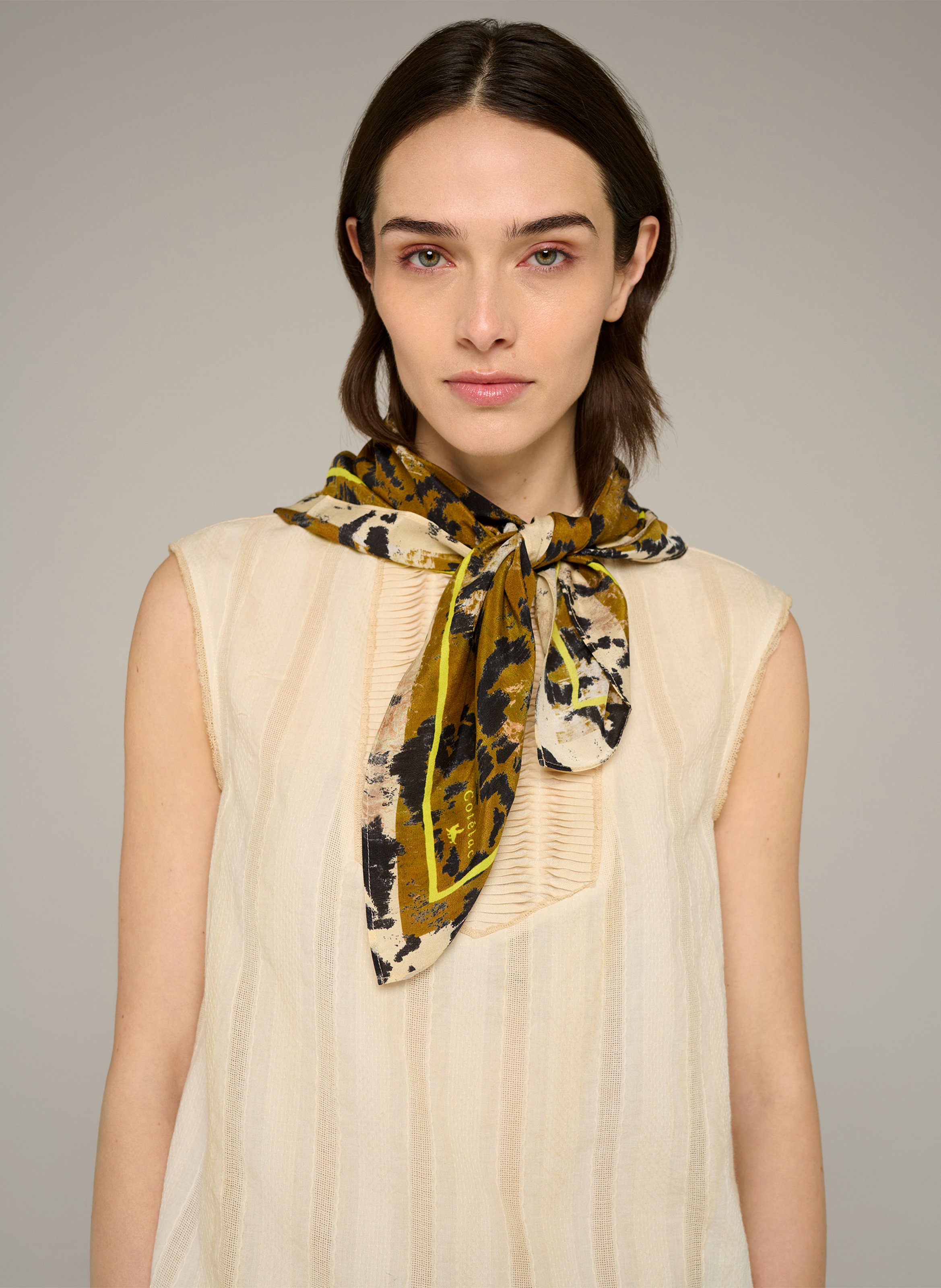 Printed silk scarf COTELAC Brown