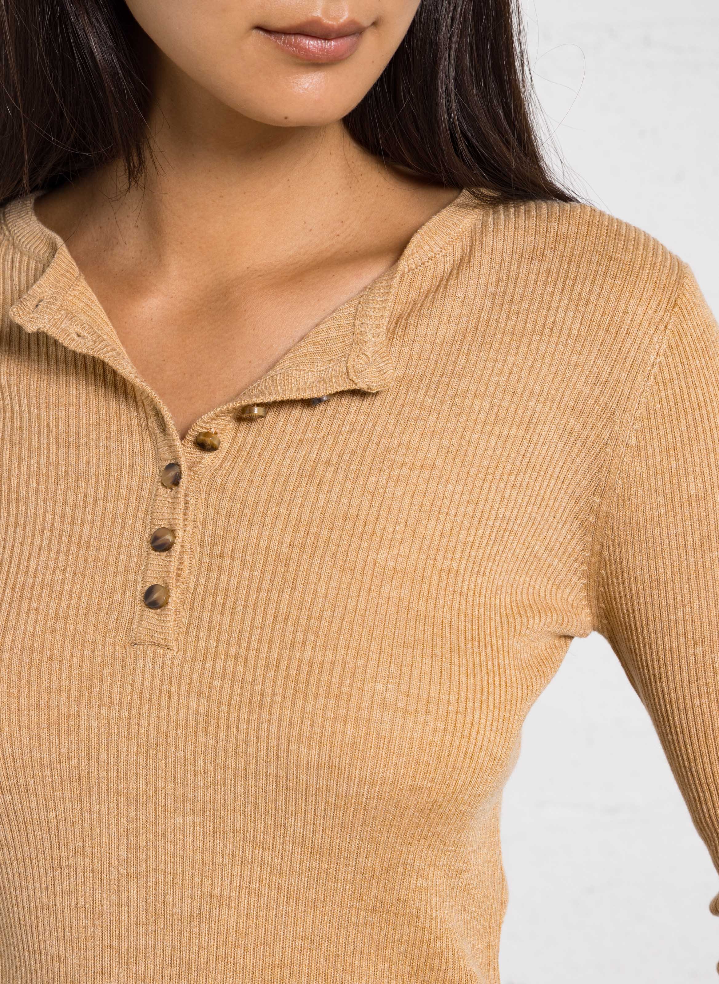 Tee-shirt ajusté boutonné uni LA PETITE ETOILE Marron