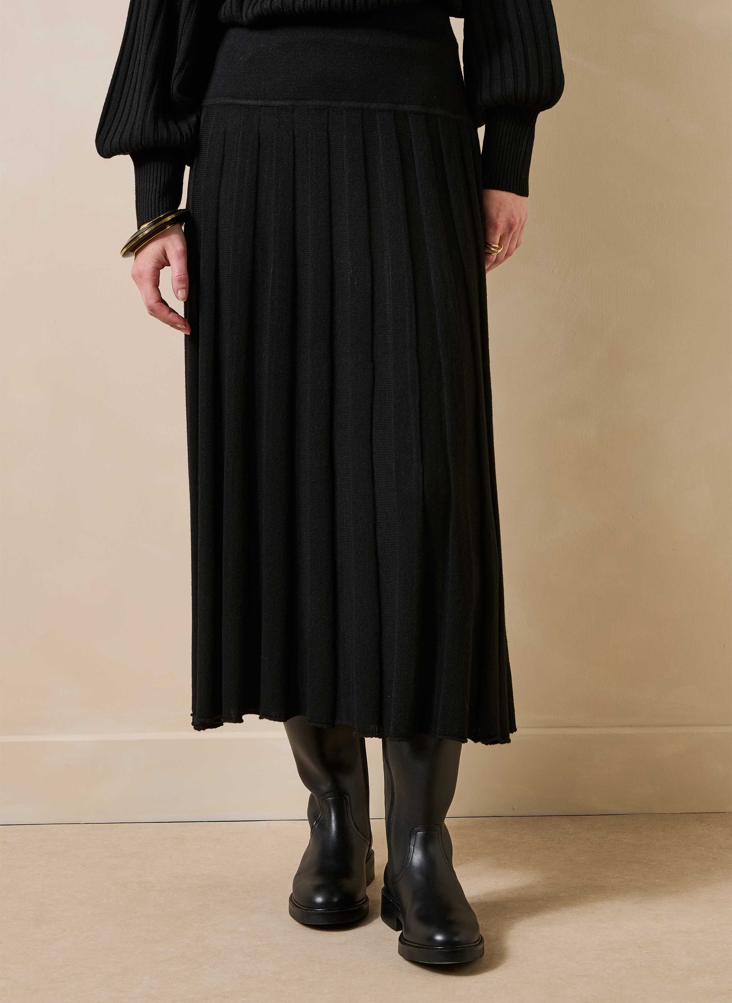 Jupe midi en maille plissée  LA FEE MARABOUTEE Noir