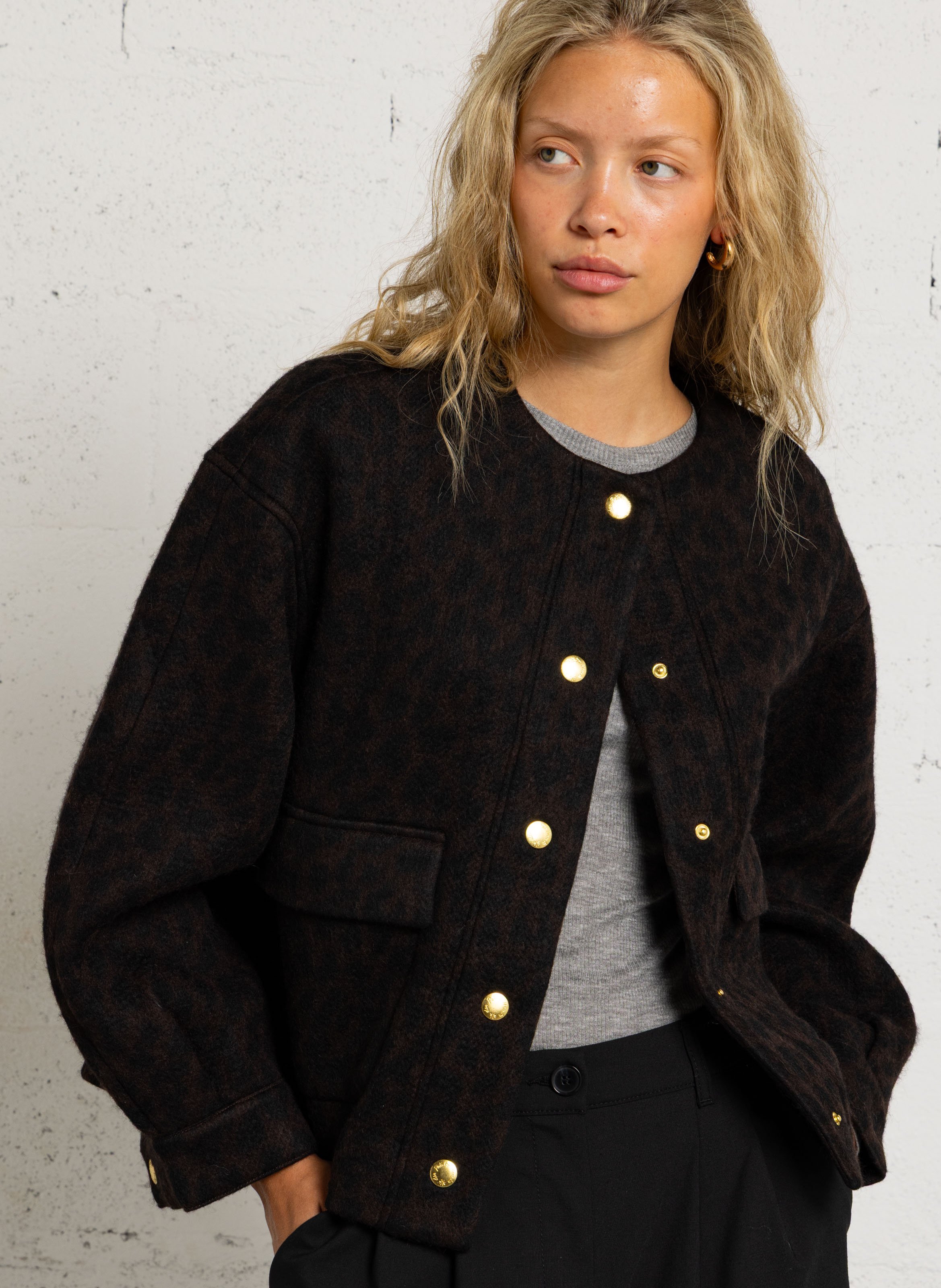 Oversize-Leopardmuster-Jacke DES PETITS HAUTS Braun