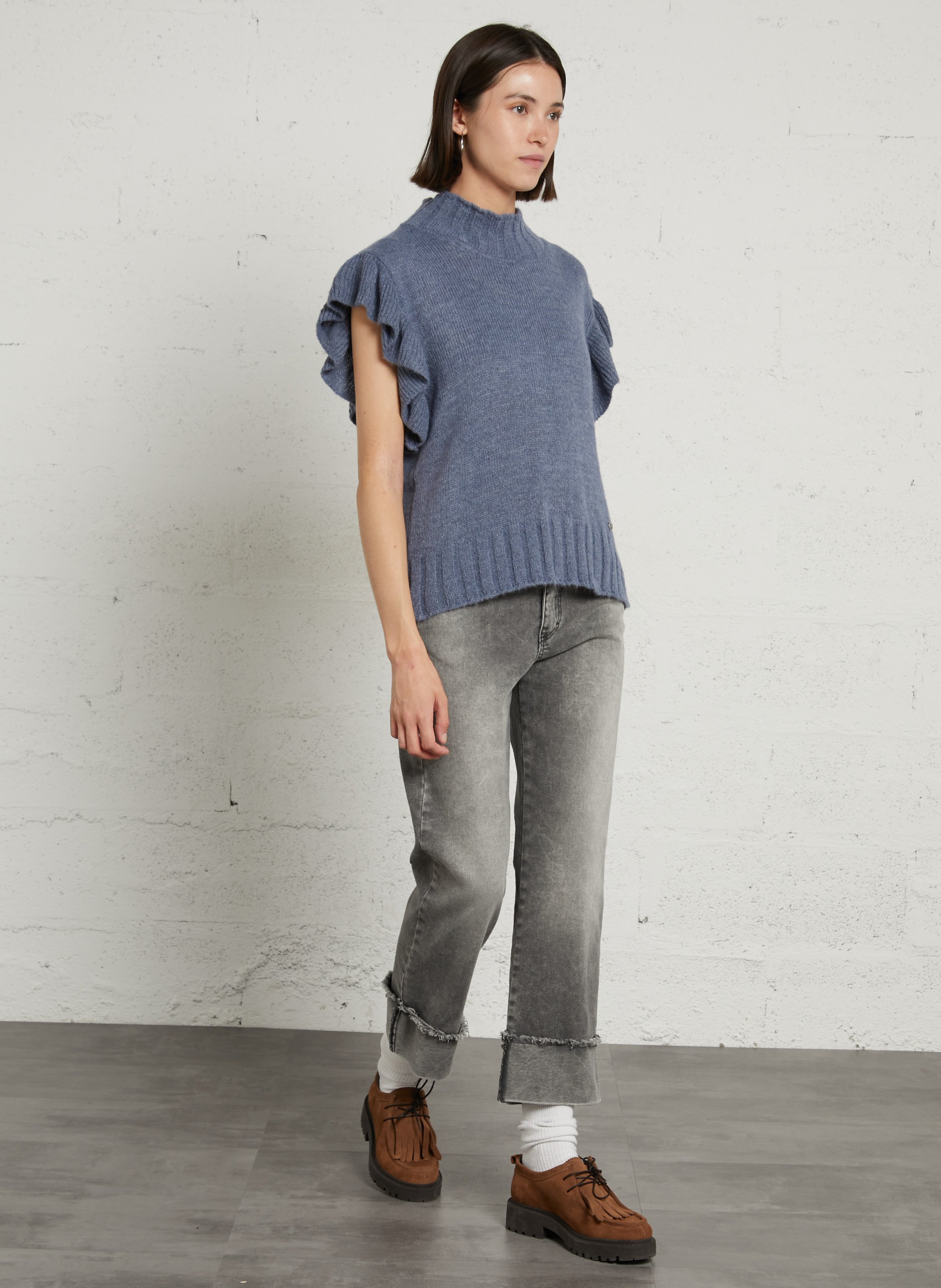 Trui met opstaande kraag en korte mouwen PLEASE Jeans onbewerkt