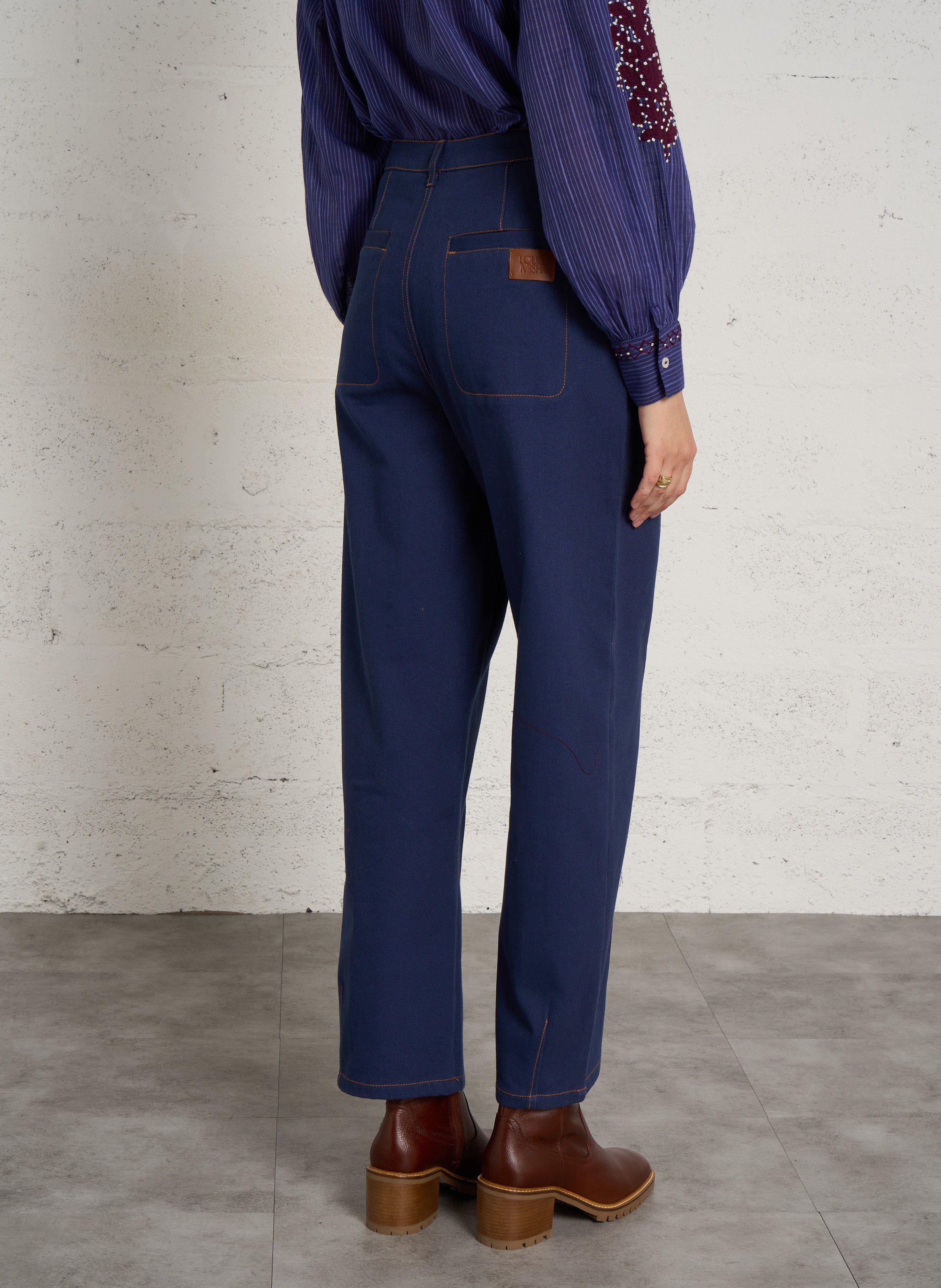 Cotton barrel jeans with topstitching LOUISE MISHA Blue