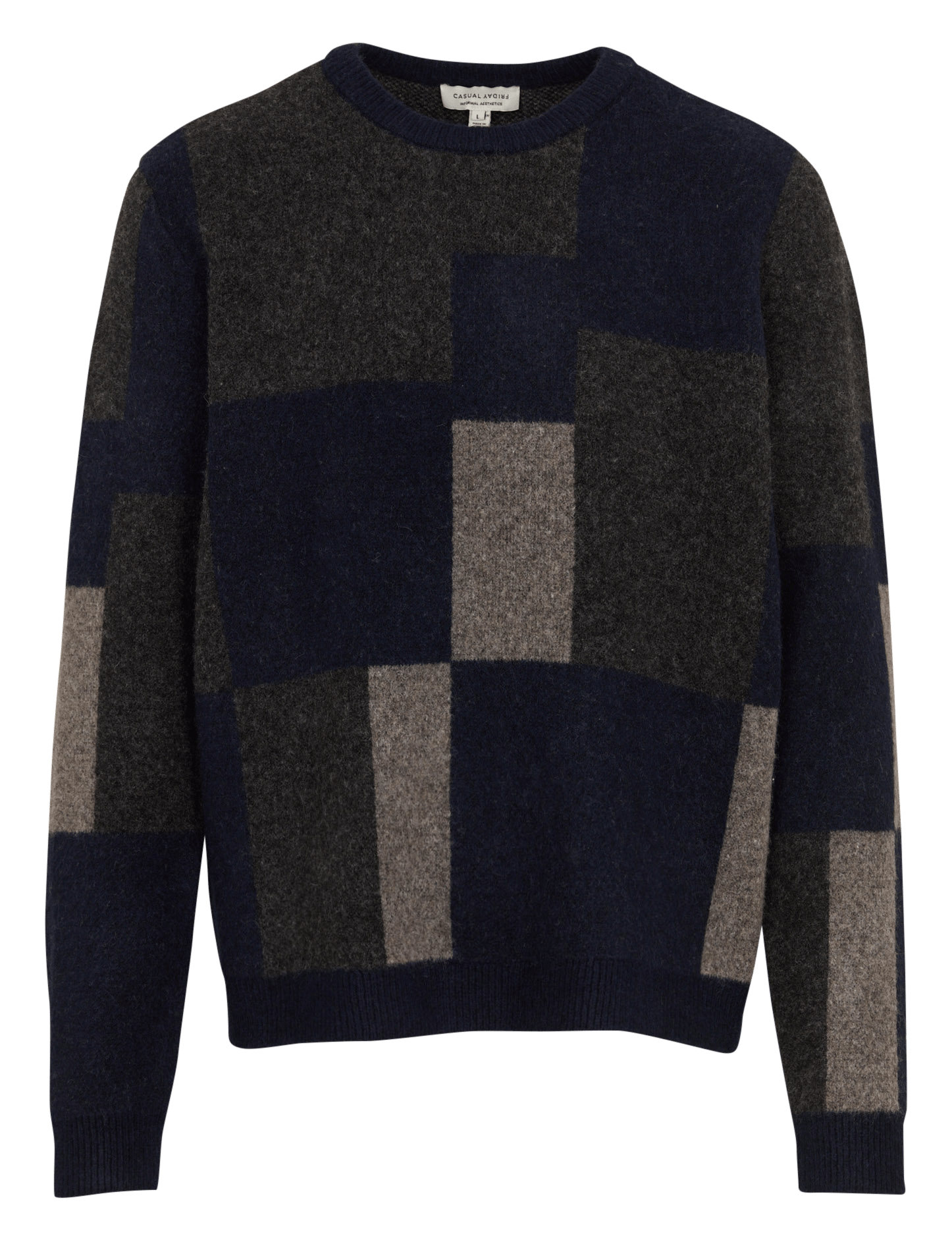 Rechte geruite trui met ronde hals van een wolmix CASUAL FRIDAY Blauw