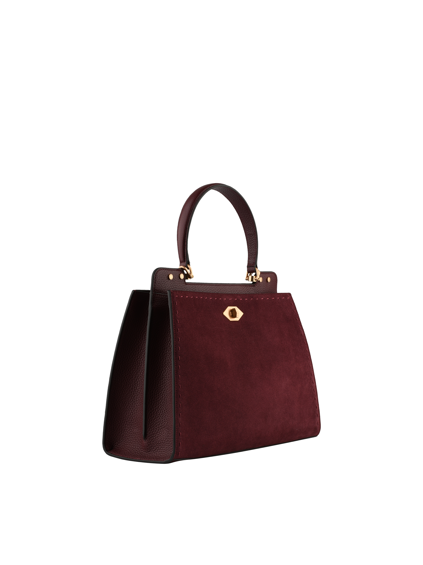Cowhide leather handbag with a suede-effect finish POURCHET Red