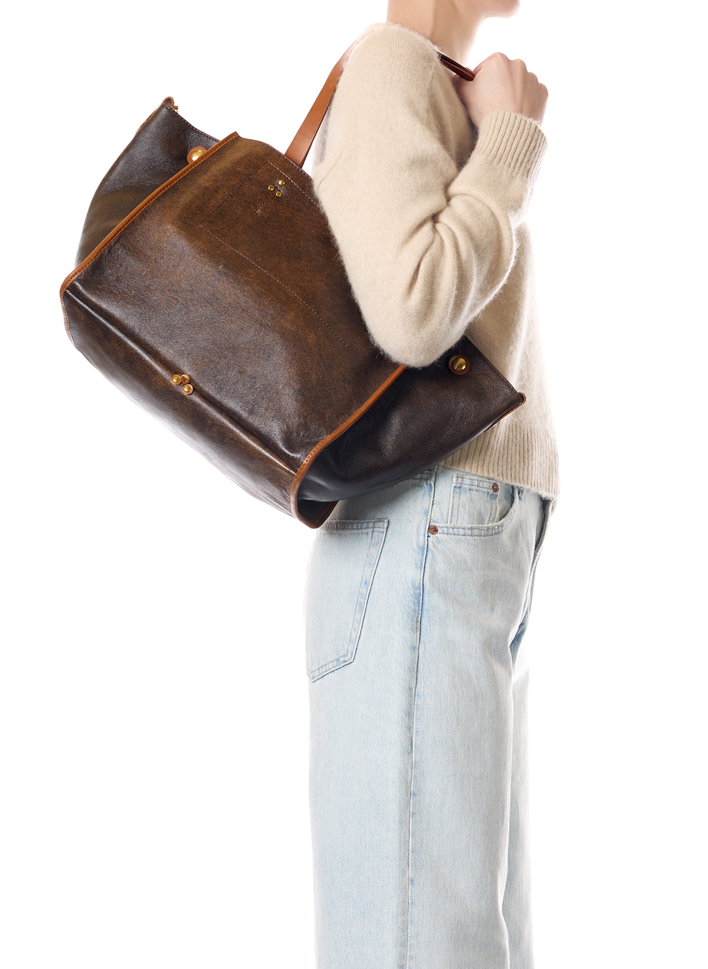 Leather tote bag JEROME DREYFUSS Brown