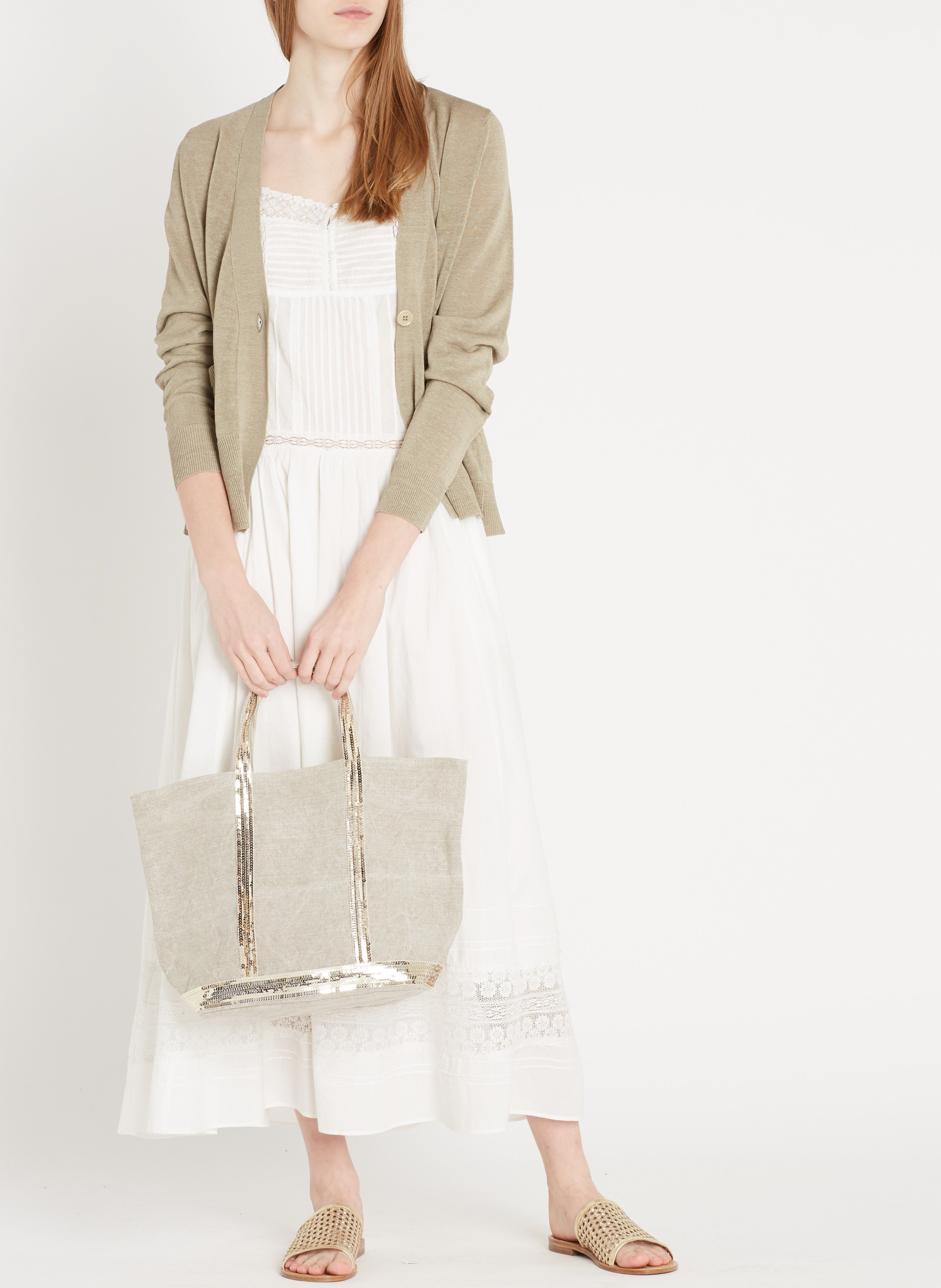 Leinen-Shopper mit Paillettenstickerei VANESSA BRUNO Grau