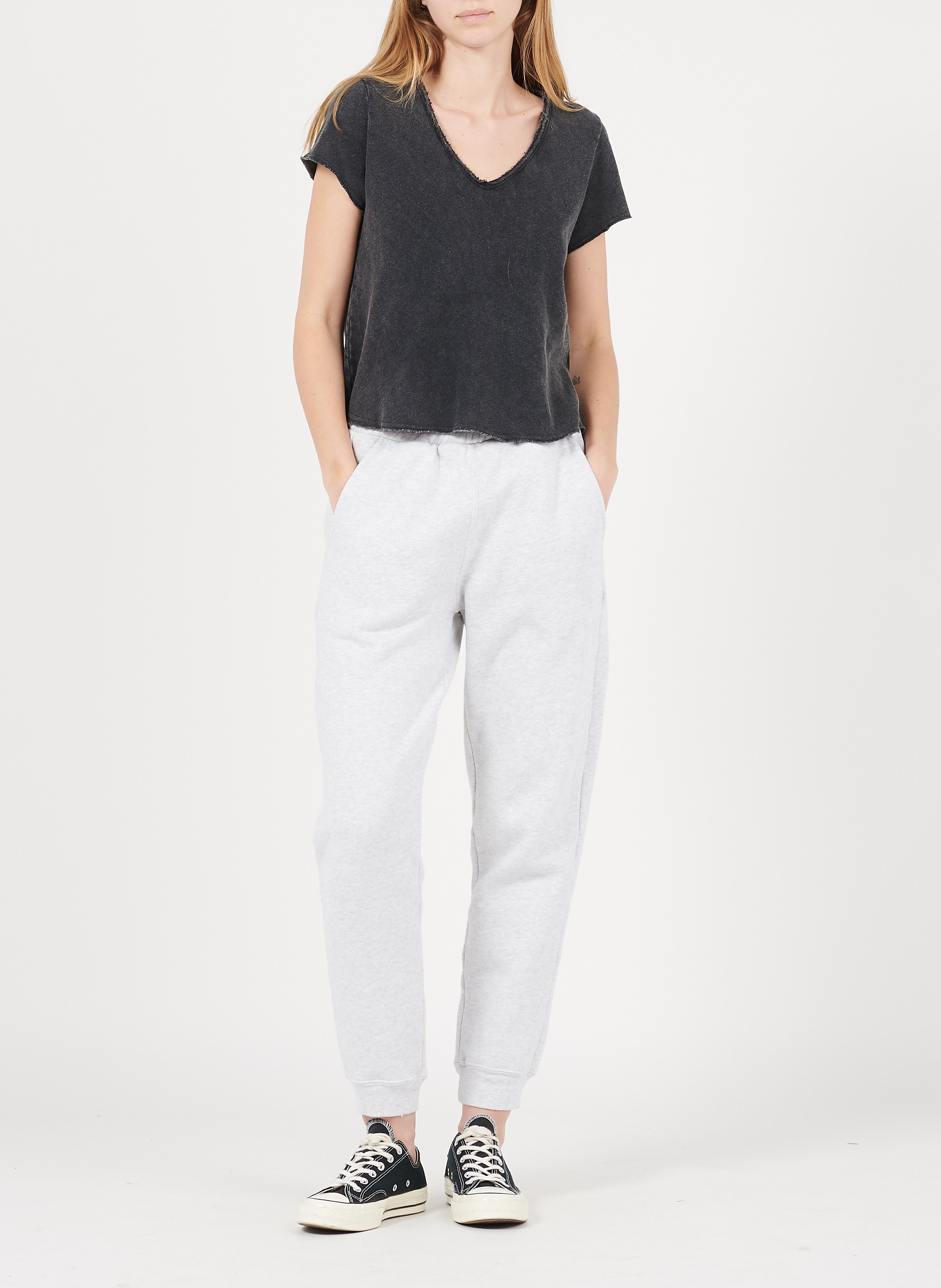 Tee-shirt droit col V en coton AMERICAN VINTAGE Noir