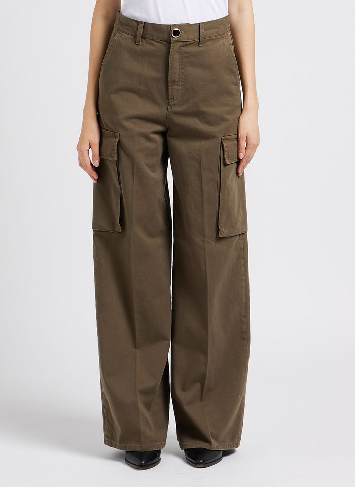 Pantalón cargo ancho de algodón de talle alto en marrón