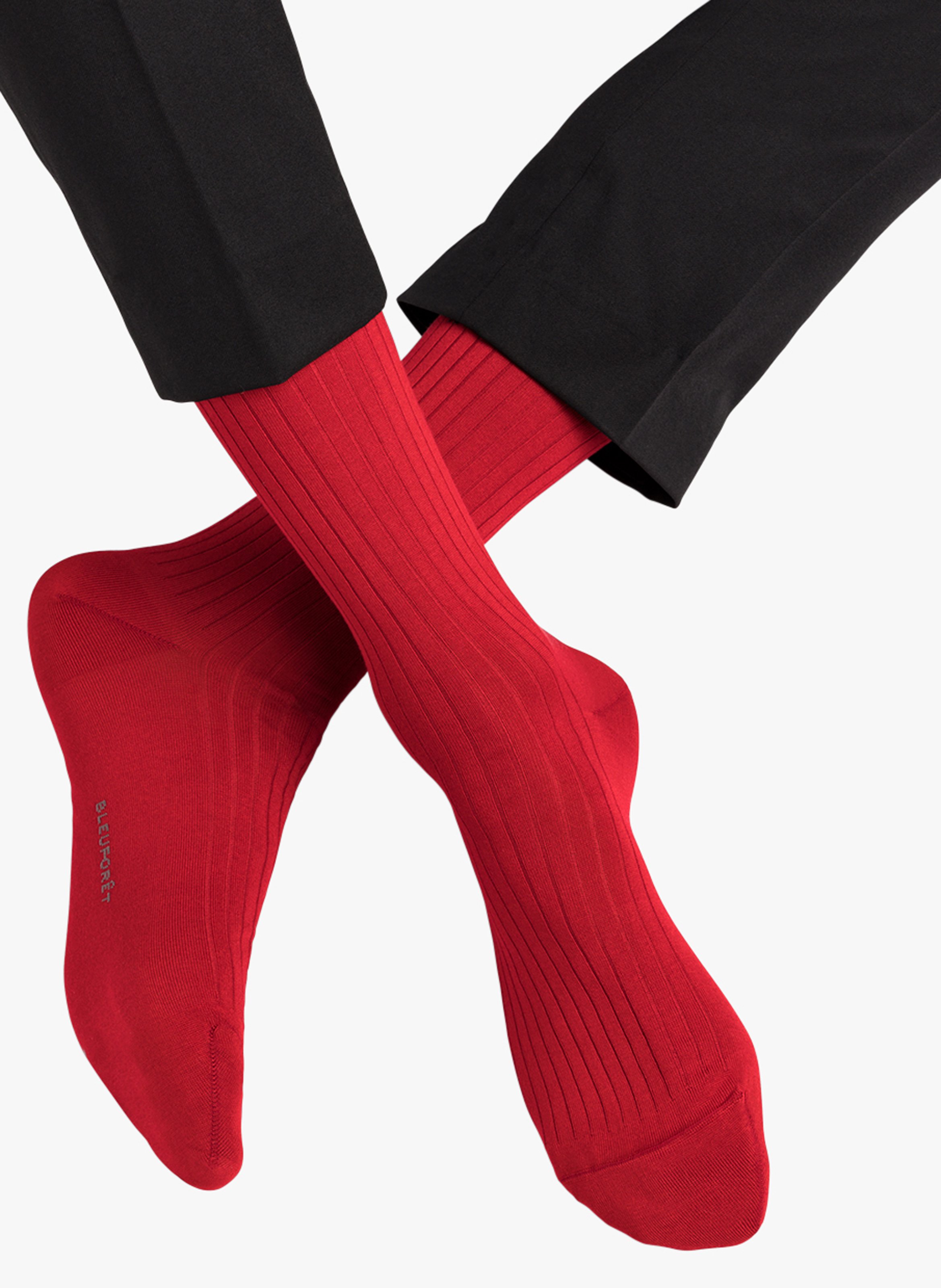 Lisle ribbed long socks BLEUFORET Red