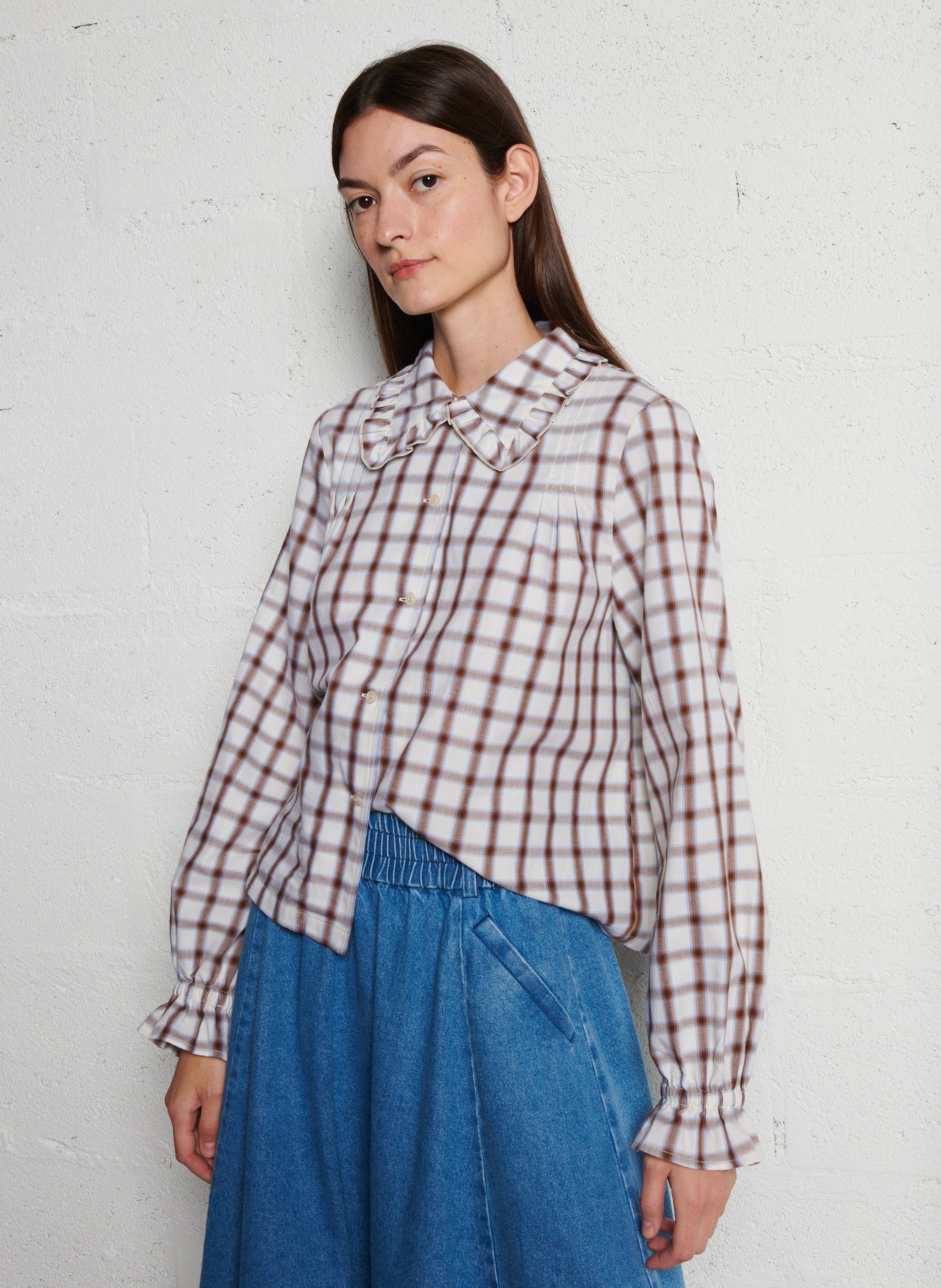 Overhemd met ruime klassieke kraag van katoen met ruitjes SUZIE WINKLE Beige