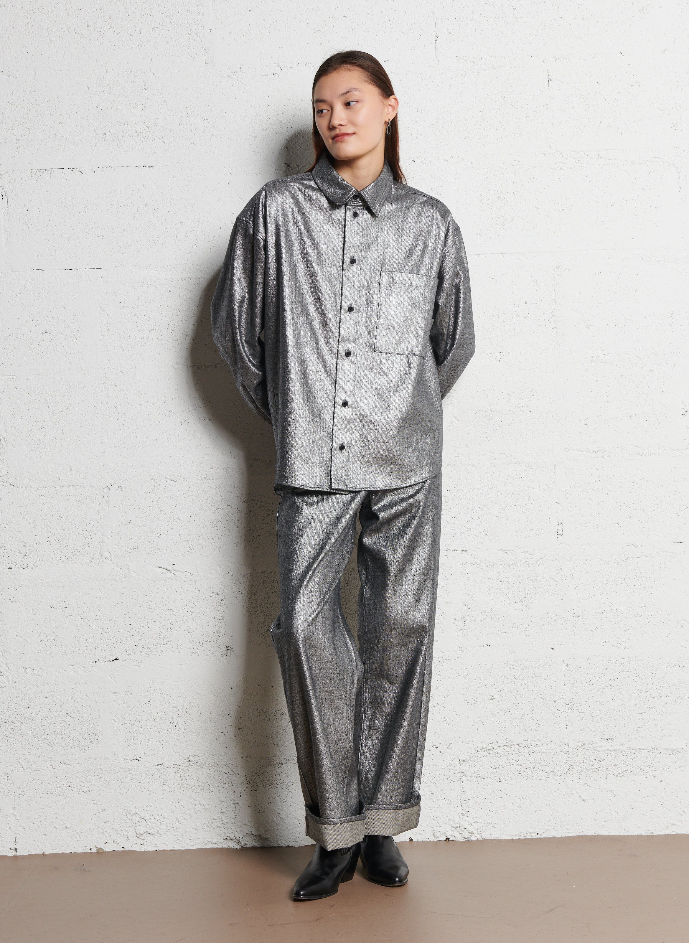 Broek van gemengd metallic katoen COLLECTORS CLUB Zilver