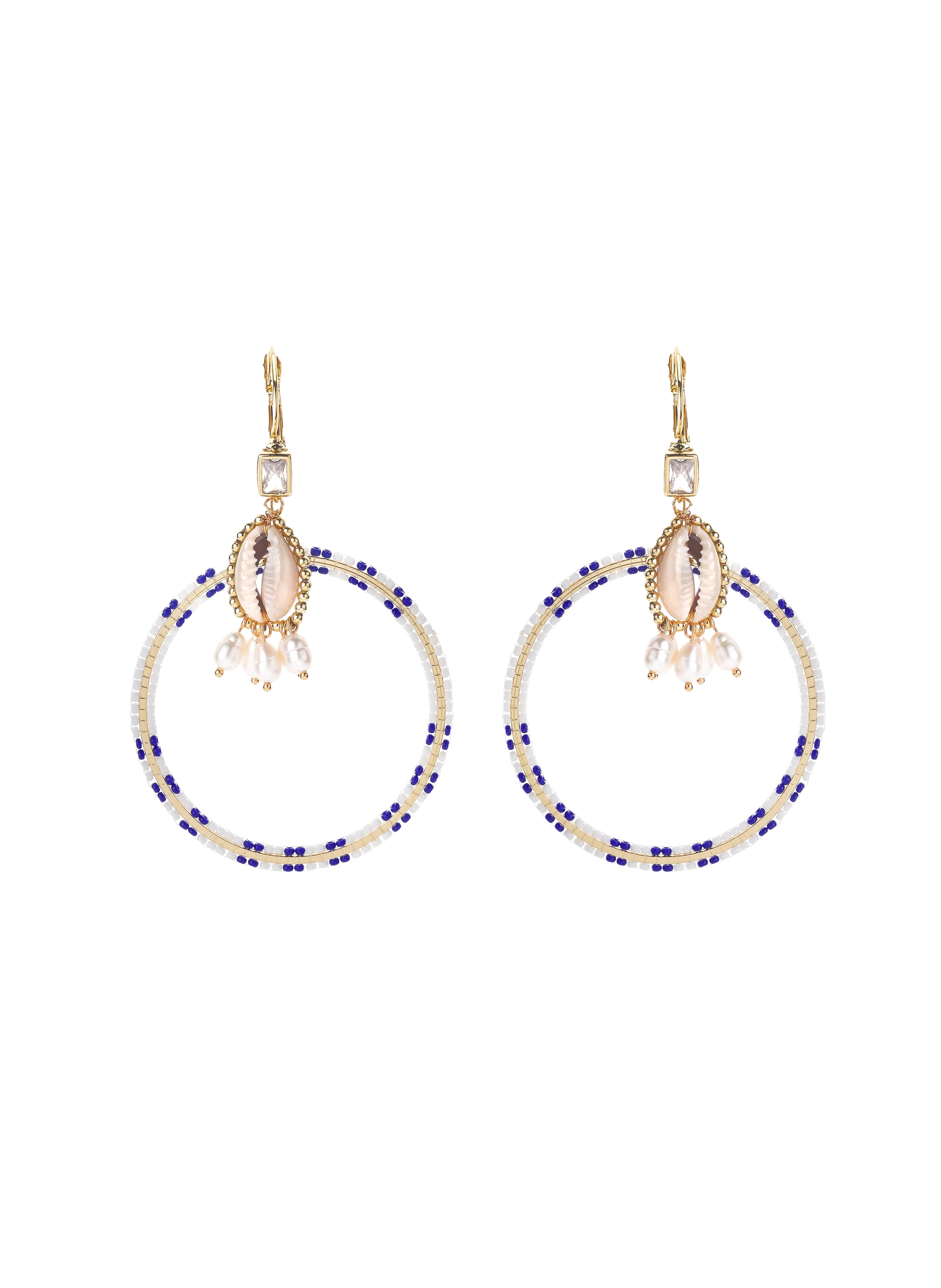 Dangling earrings with pearls for pierced ears HIPANEMA White