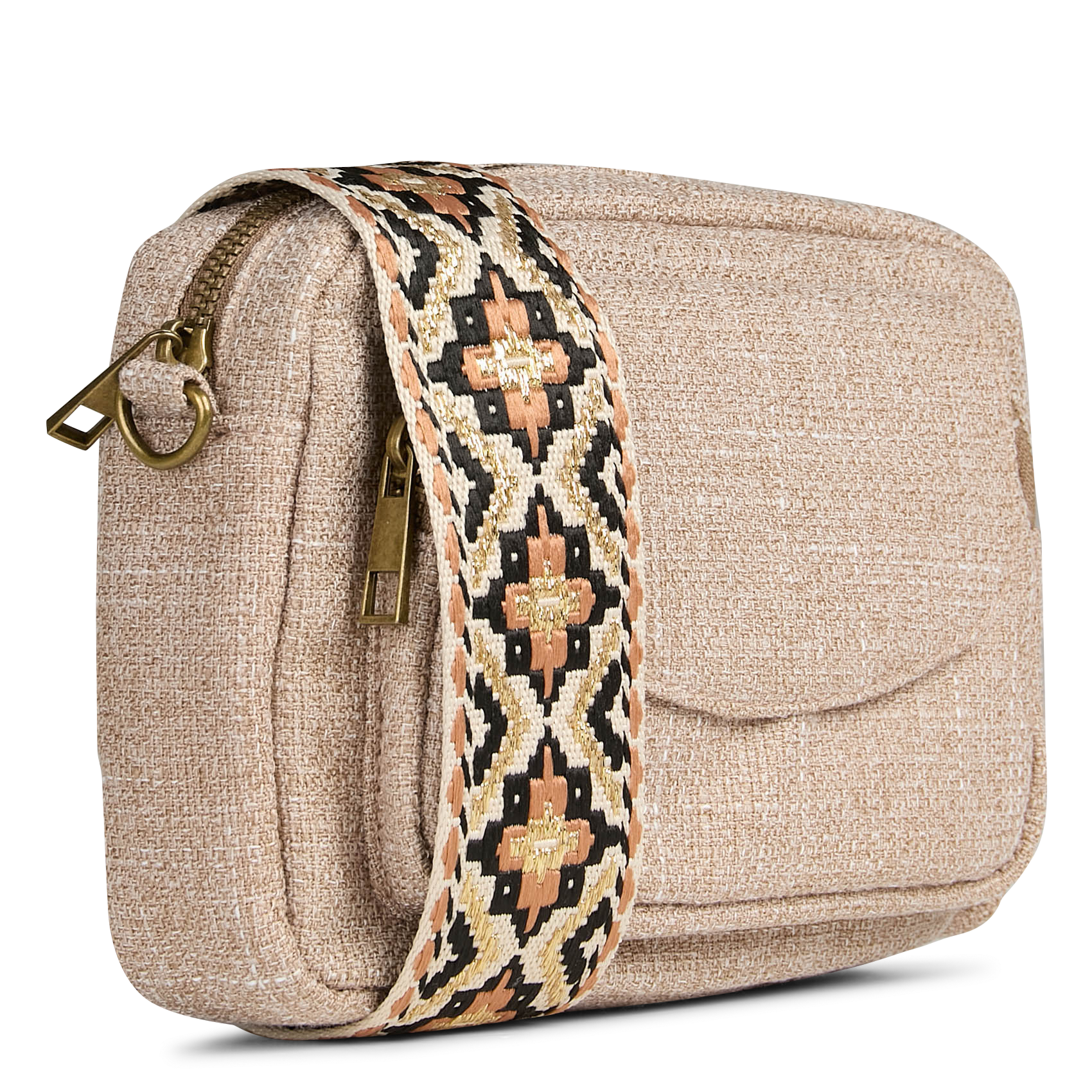 Zippered shoulder bag in blended cotton PIECES Beige