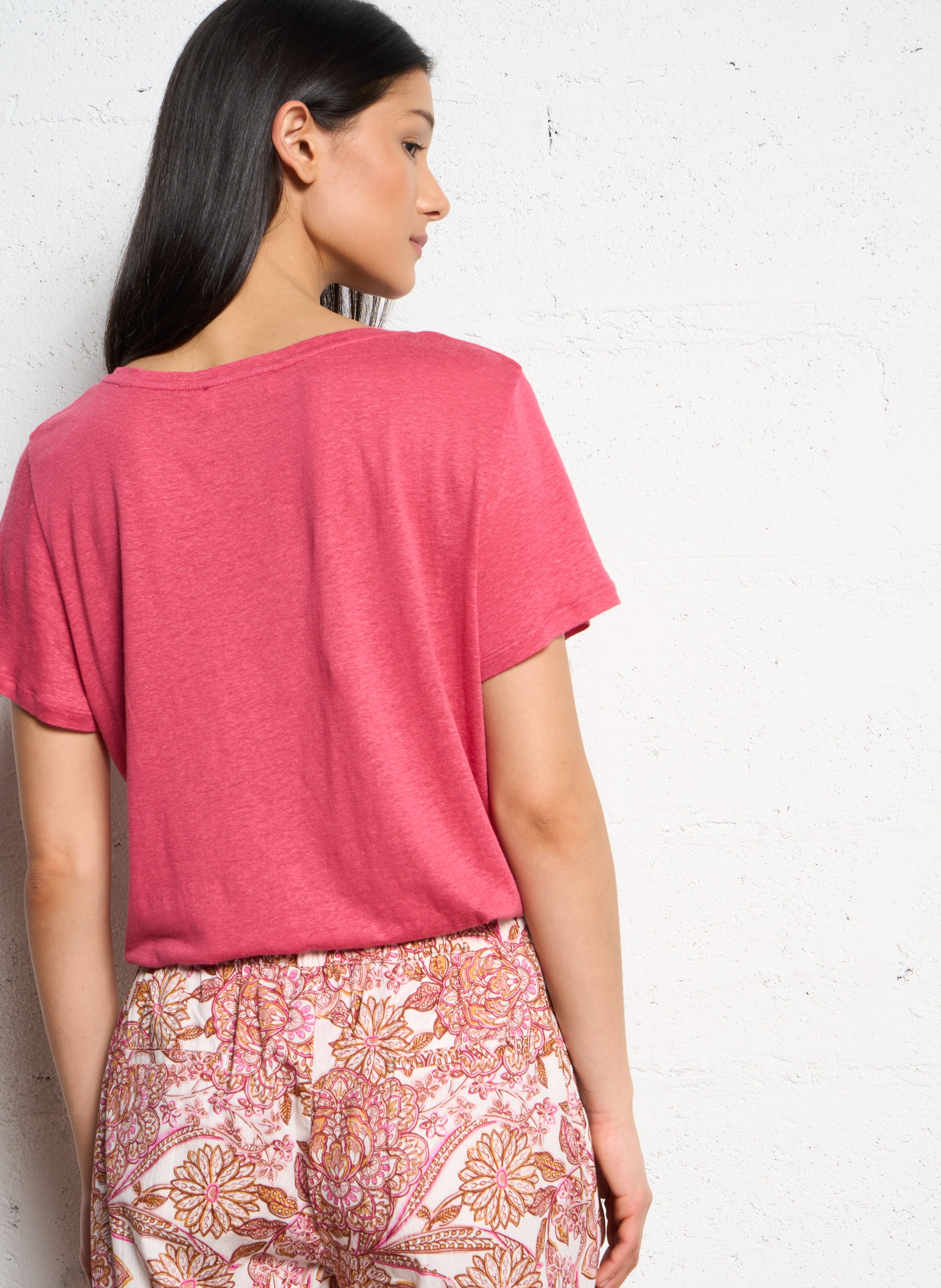 Round-neck linen-blend T-shirt LA PETITE ETOILE Pink