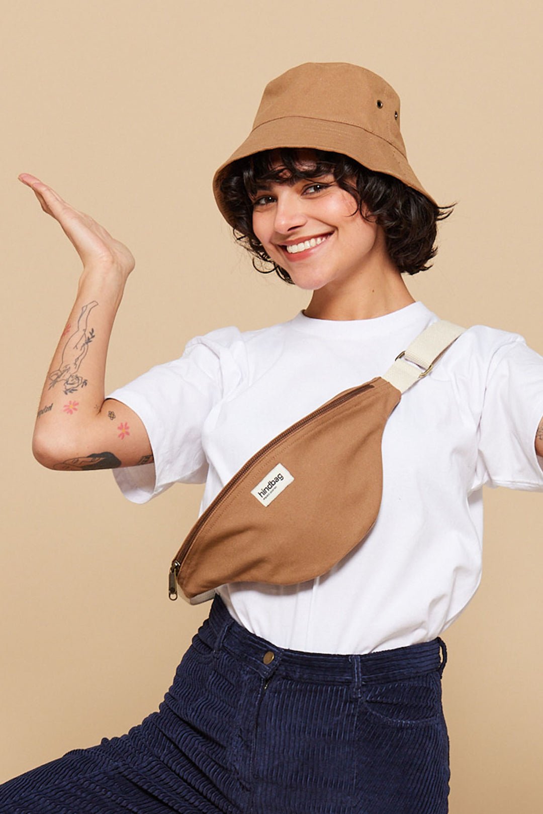 Cotton bucket hat HINDBAG Brown