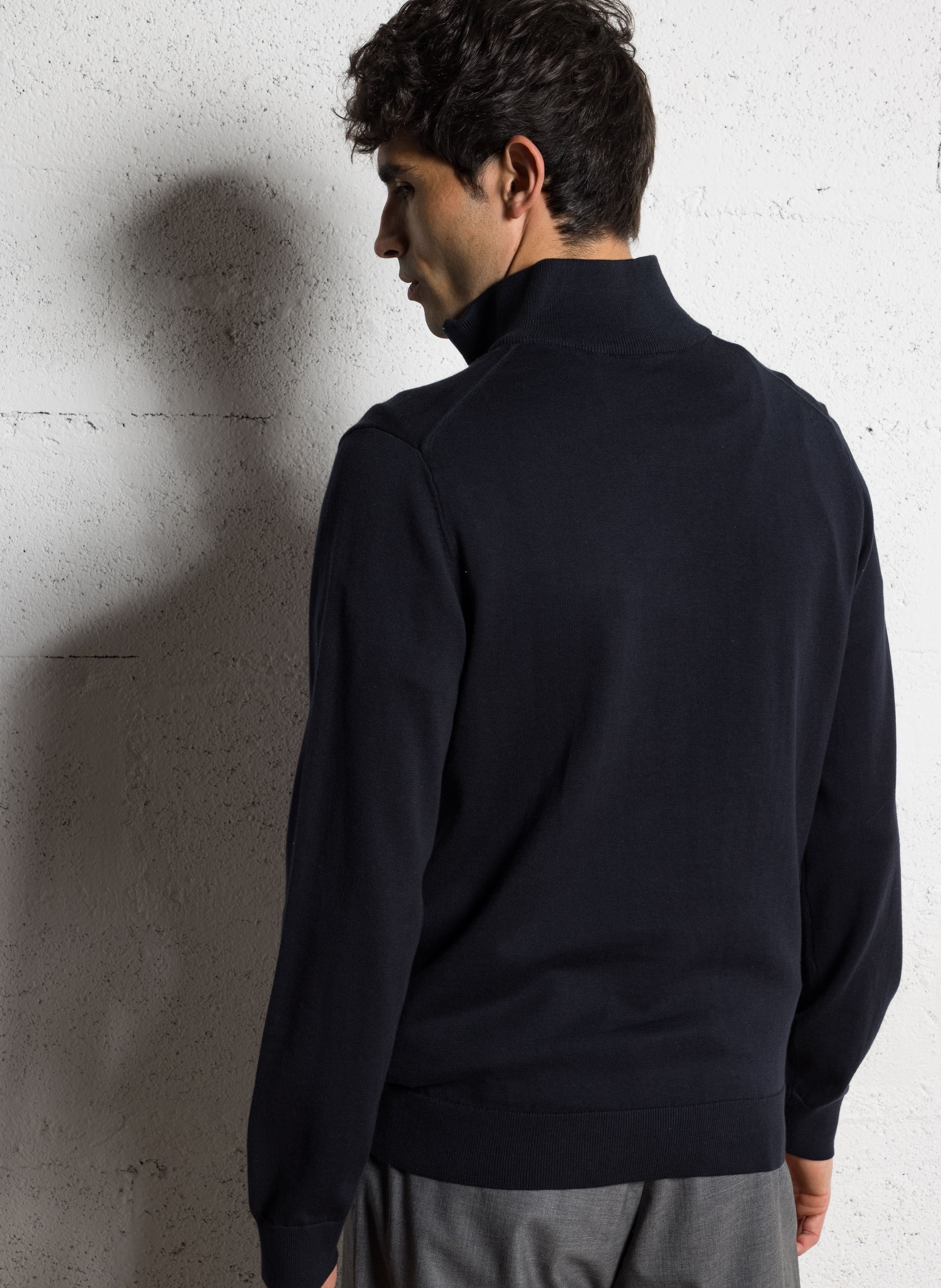 Pull brodé à col montant zippé PAUL SMITH Bleu