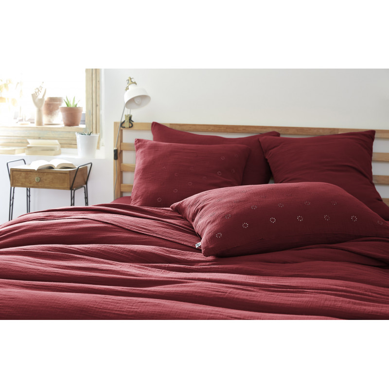 Taie d'oreiller percale de coton L'EFFET PAPILLON Rouge
