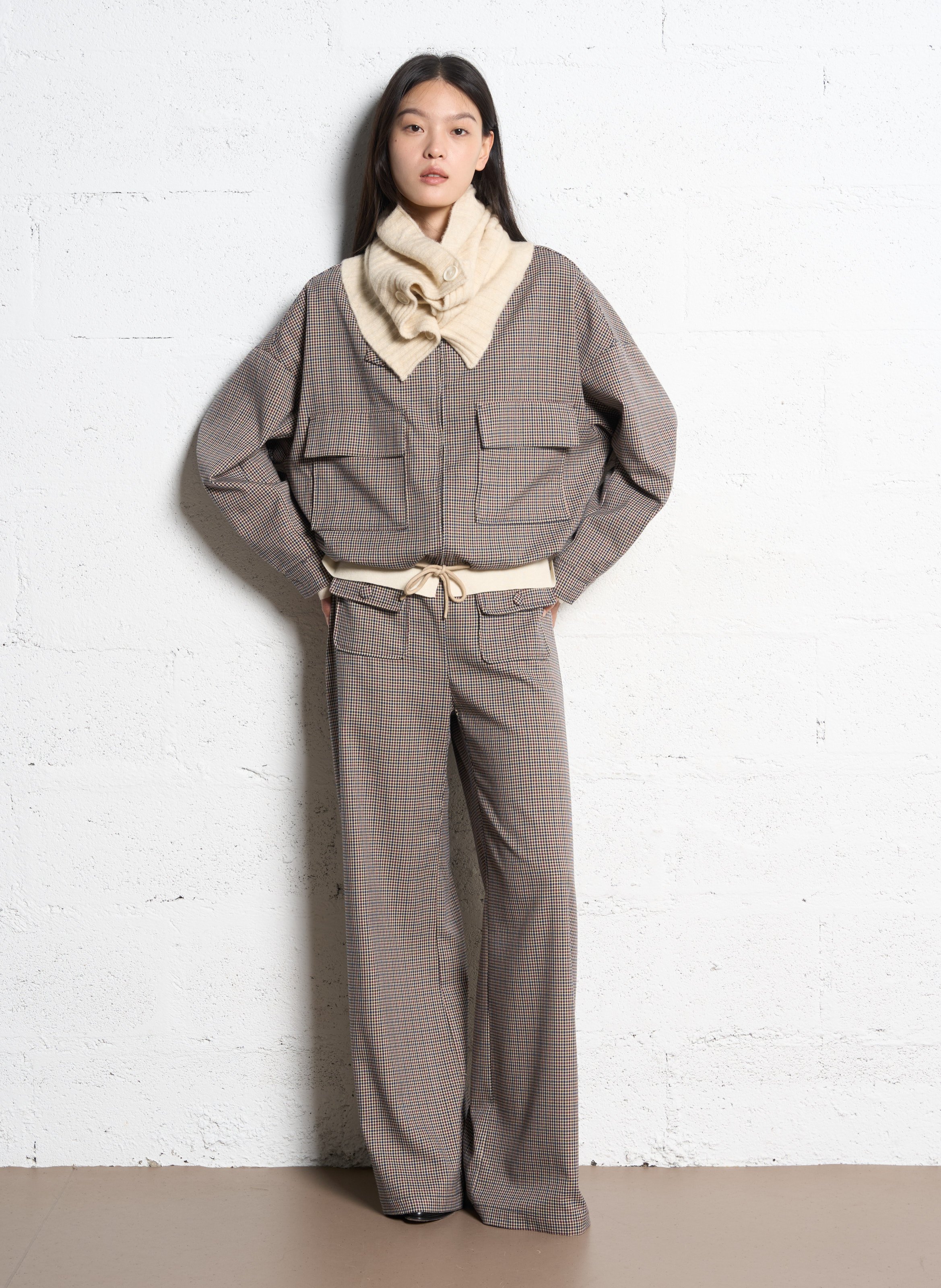 Pantalon large taille haute imprimé SUNCOO Beige