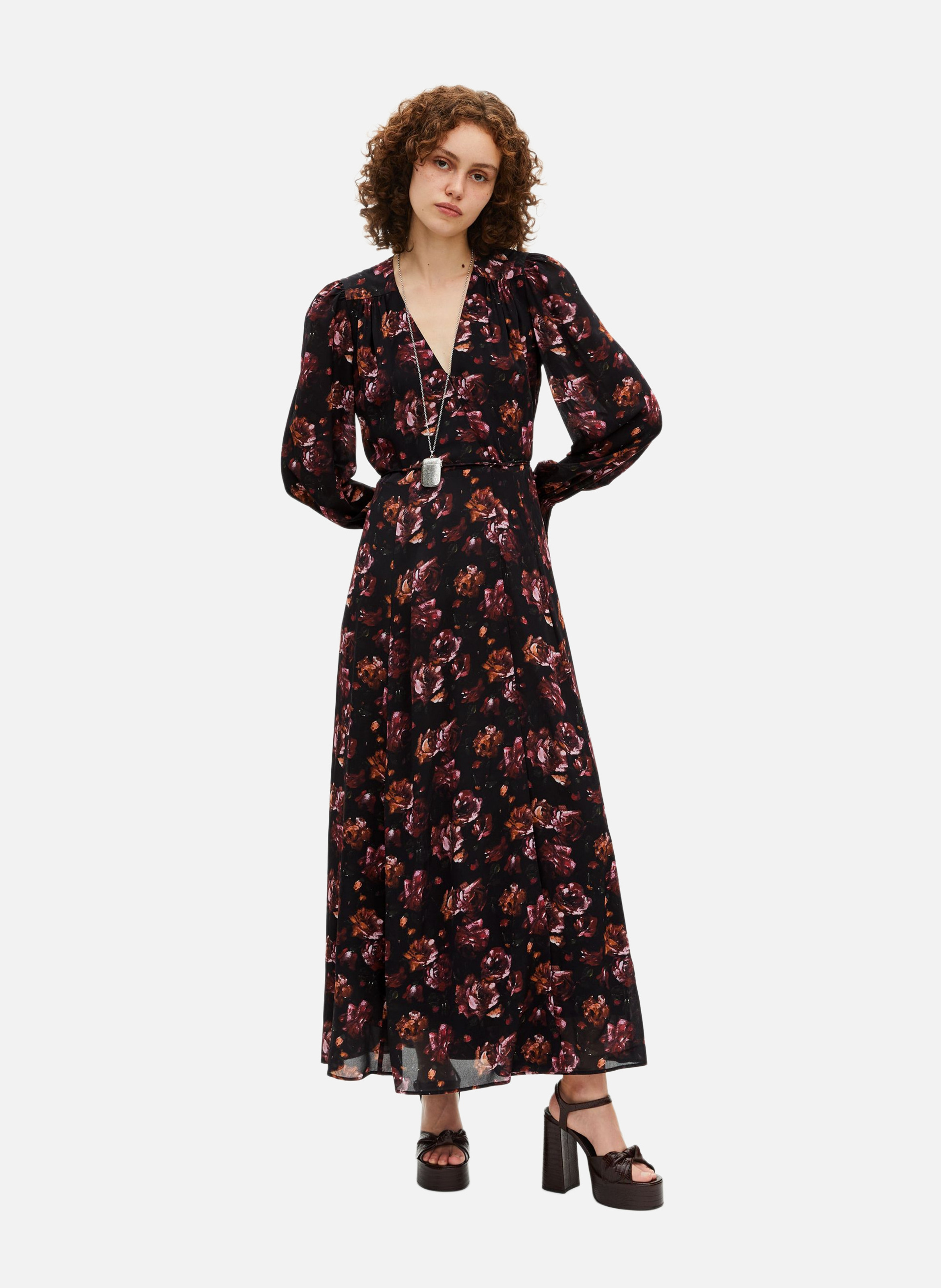 Robe longue imprimé en soie mélangée THE KOOPLES Rouge