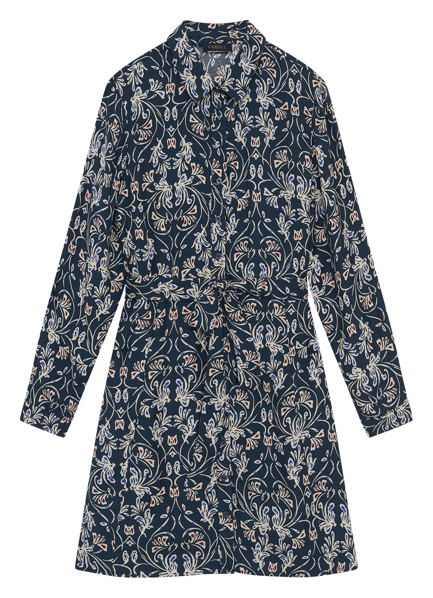 Korte jurk met klassieke kraag en print CAROLL Blue