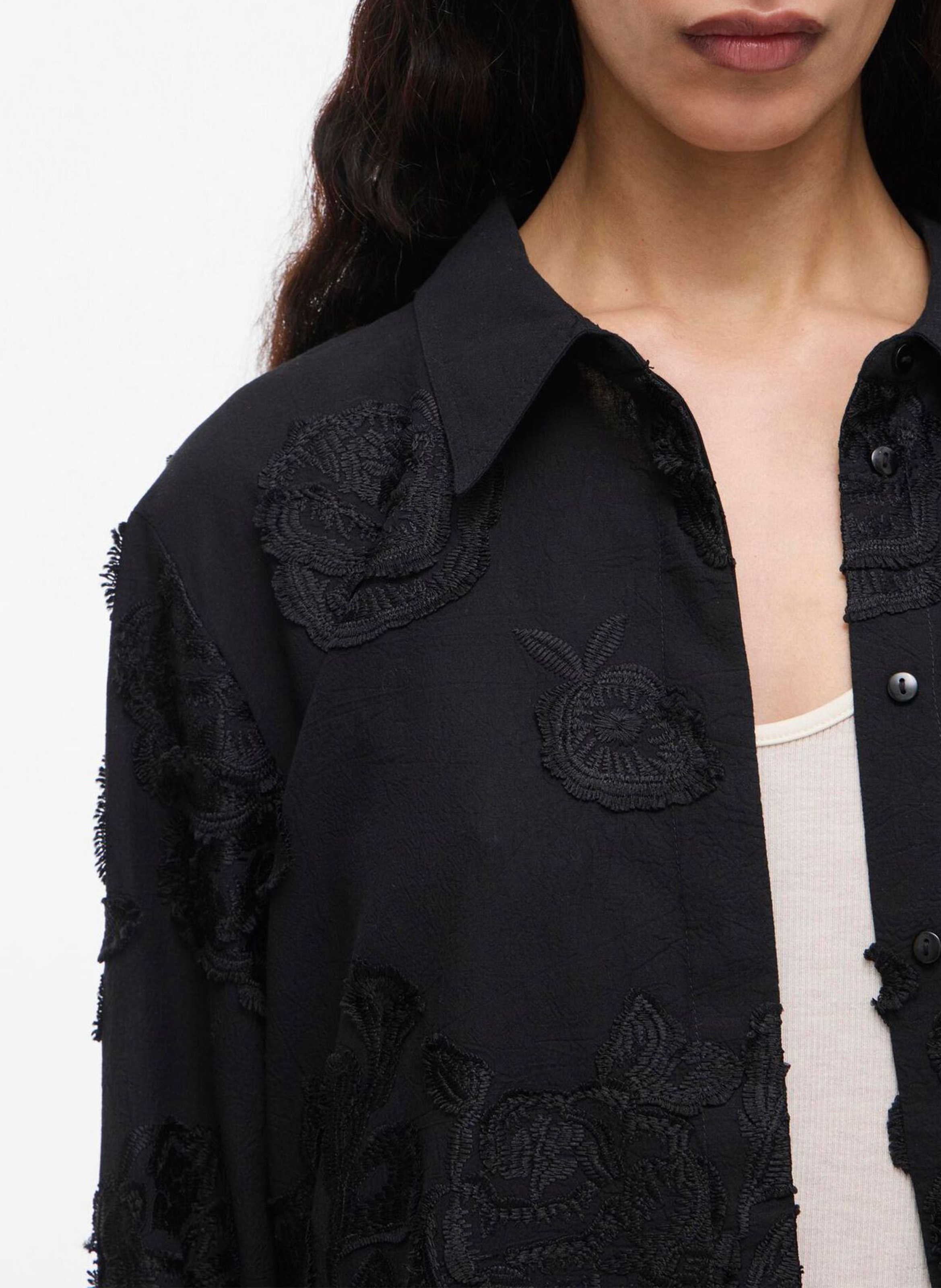Loose embroidered solid color shirt ROUGE EDIT Grey