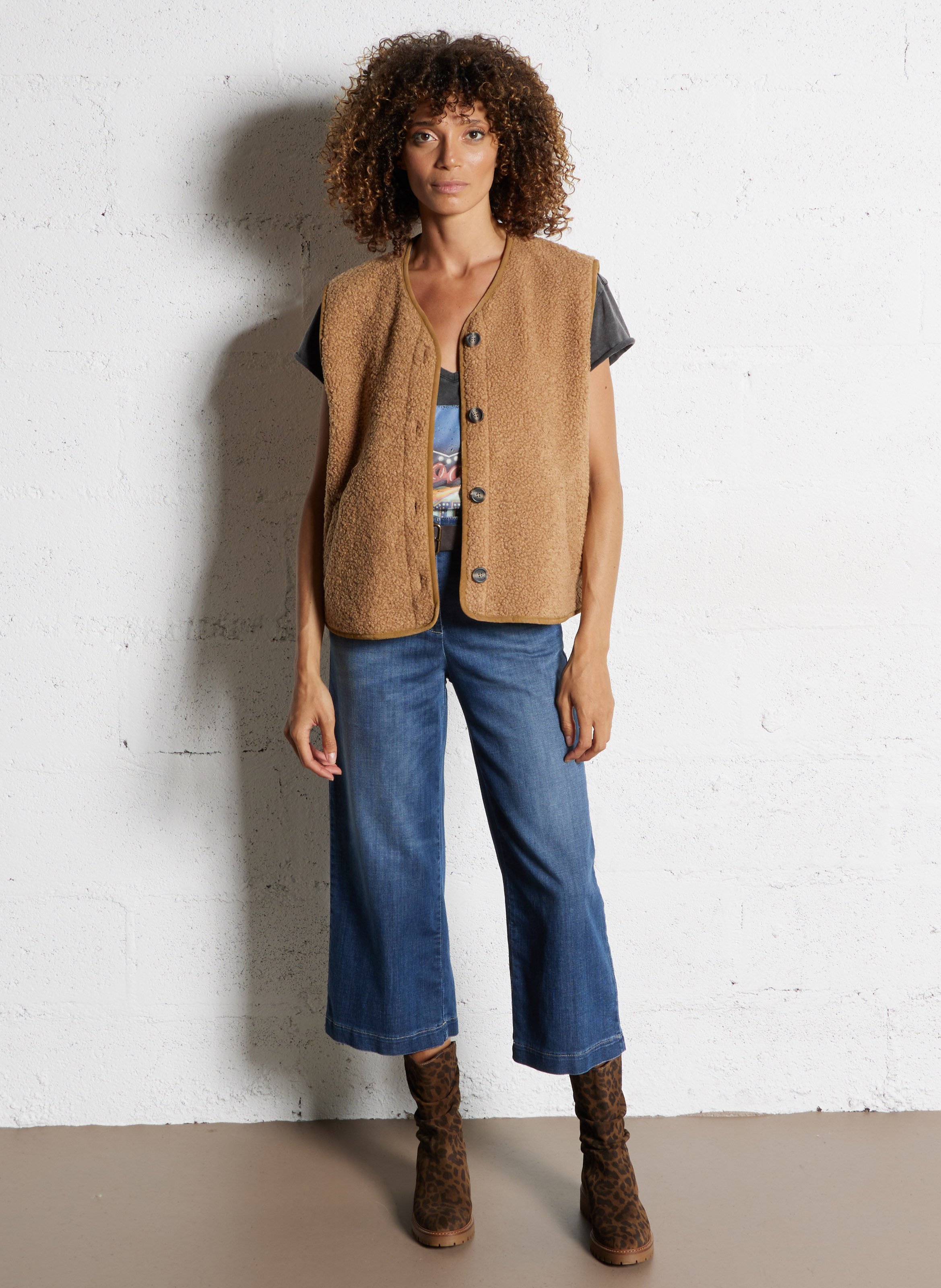 Tee-shirt col V en coton PLEASE Noir