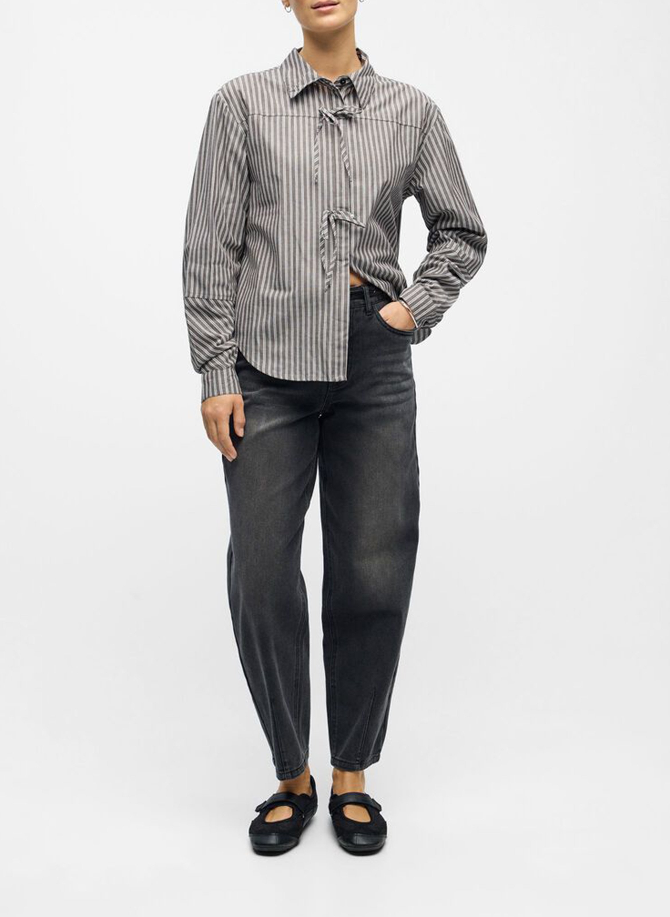 Overhemd met klassieke kraag en strepen OBJECT Bruin