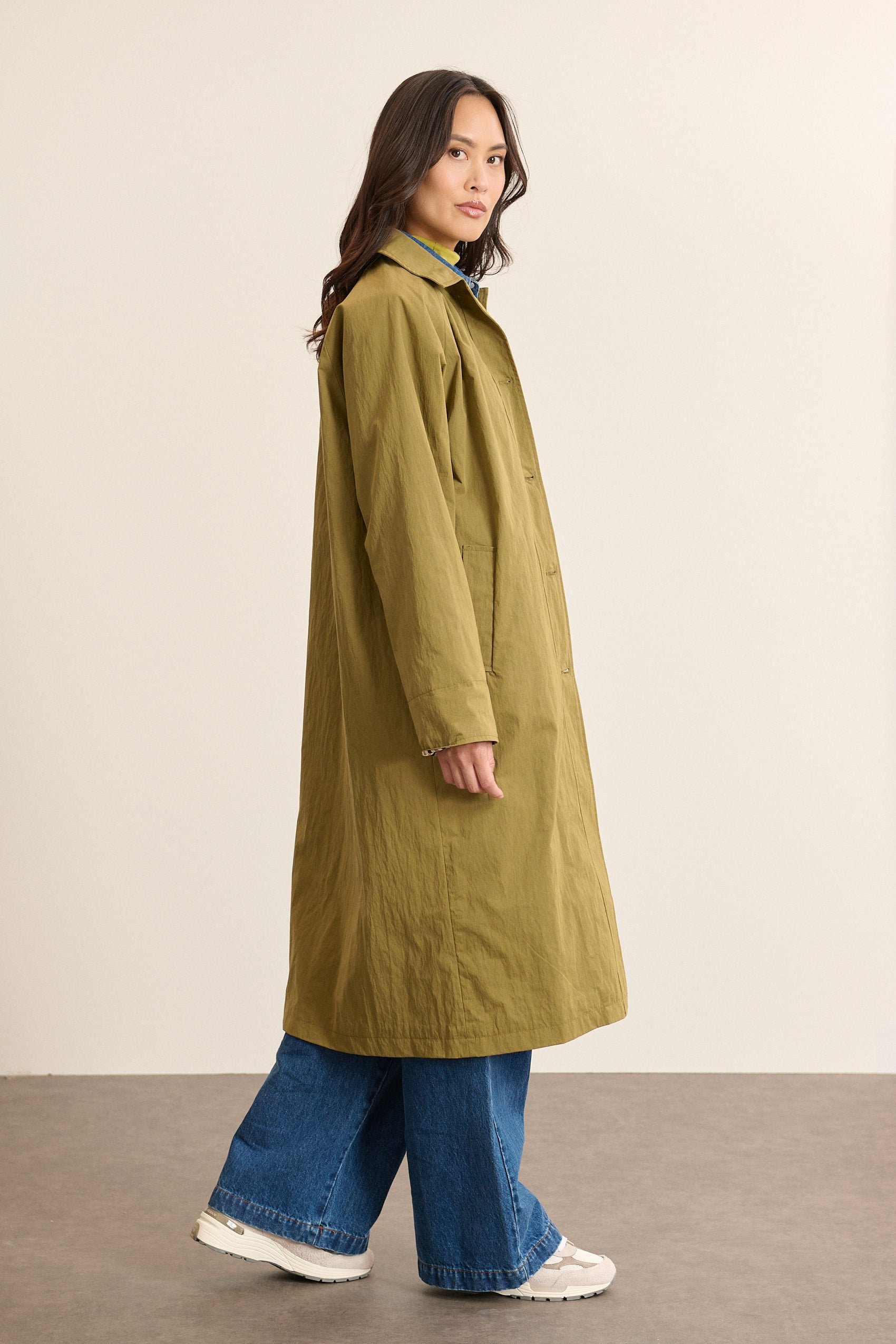 Long buttoned trench coat, checked lining GARANCE PARIS Green