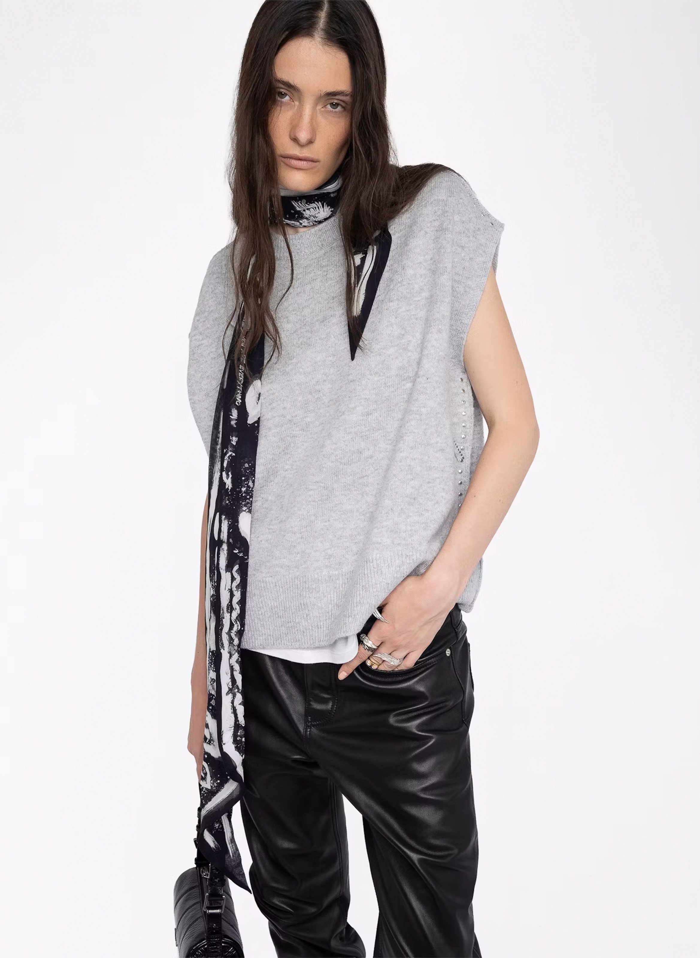 Pull oversize col montant en laine et cachemire ZADIG&VOLTAIRE Gris