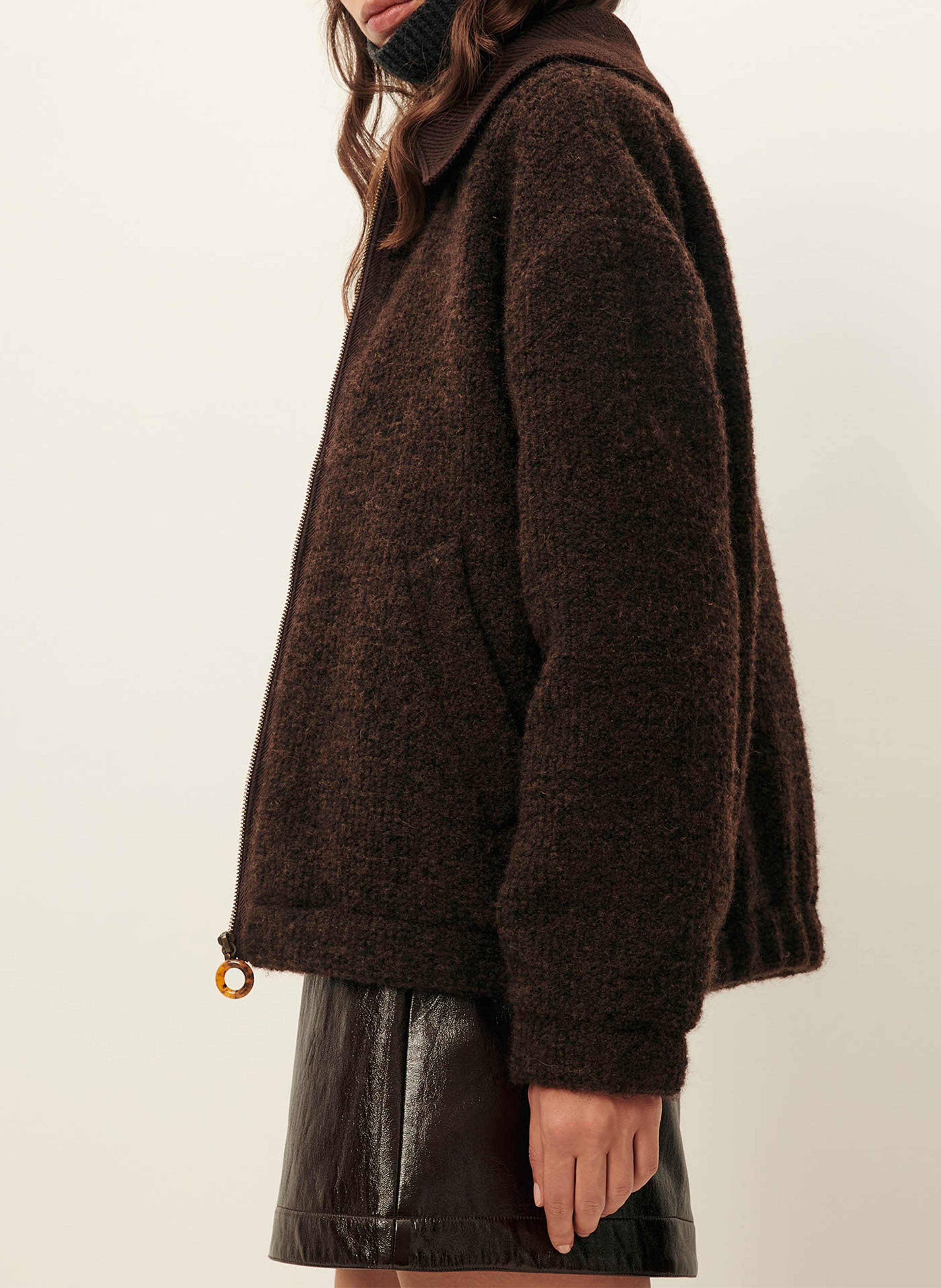 Oversize-Strickjacke mit klassischem Kragen Braun