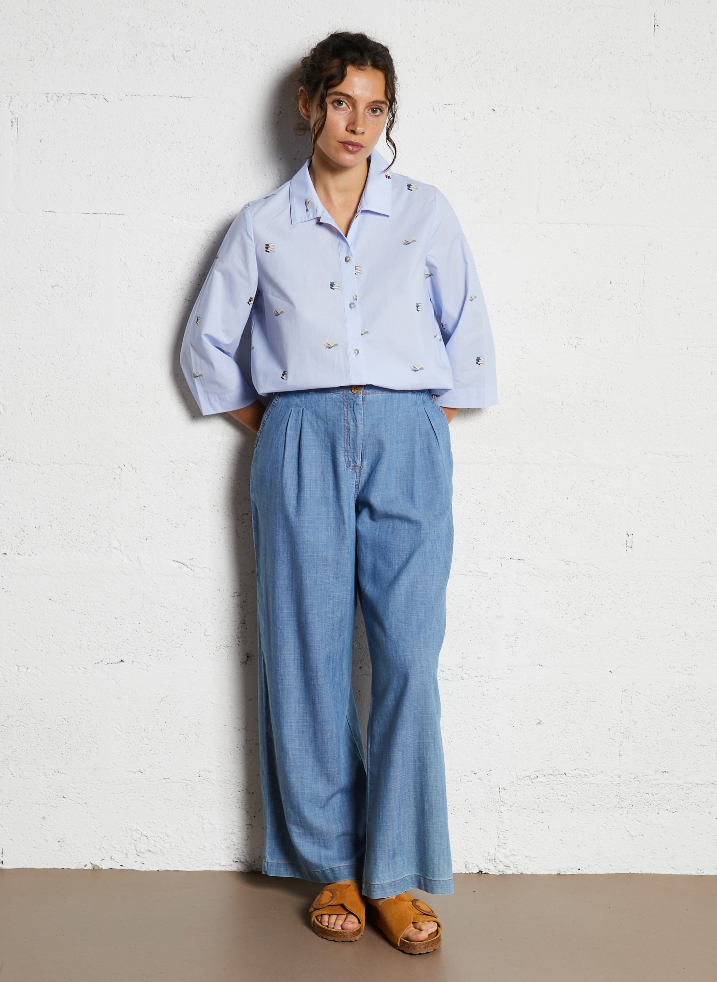 Cotton-blend chinos NICE THINGS Blue