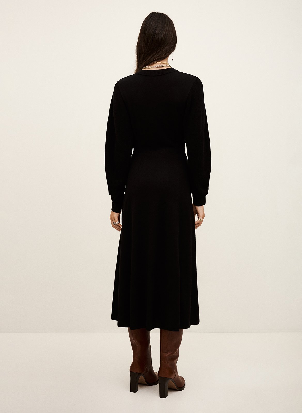 Robe midi col rond en laine mélangée BA&SH Noir