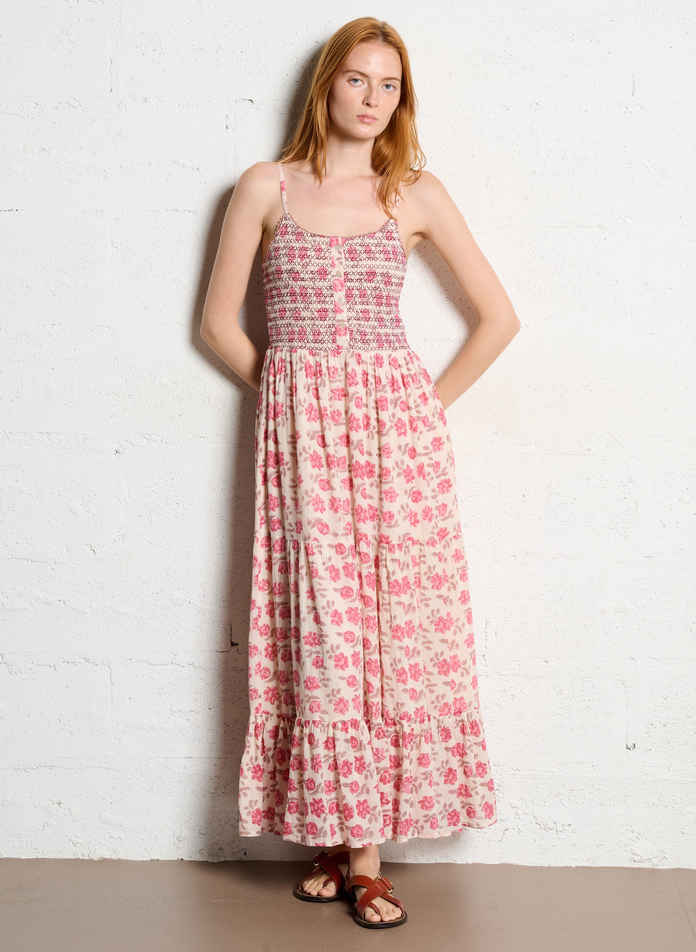 Bedrucktes Maxi-Kleid MAISON HOTEL Rosa