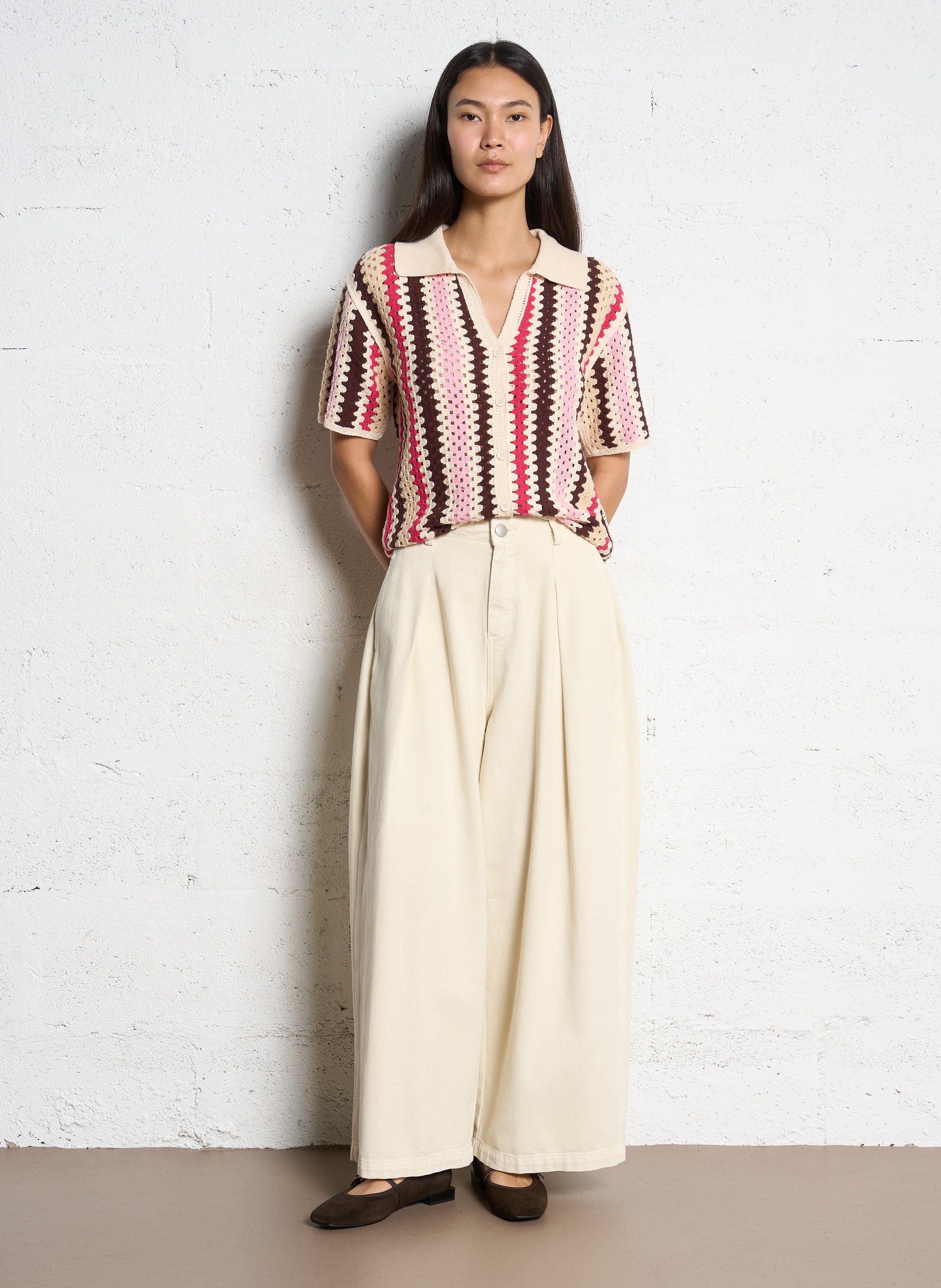 Pantalon large en coton SUNCOO Blanc