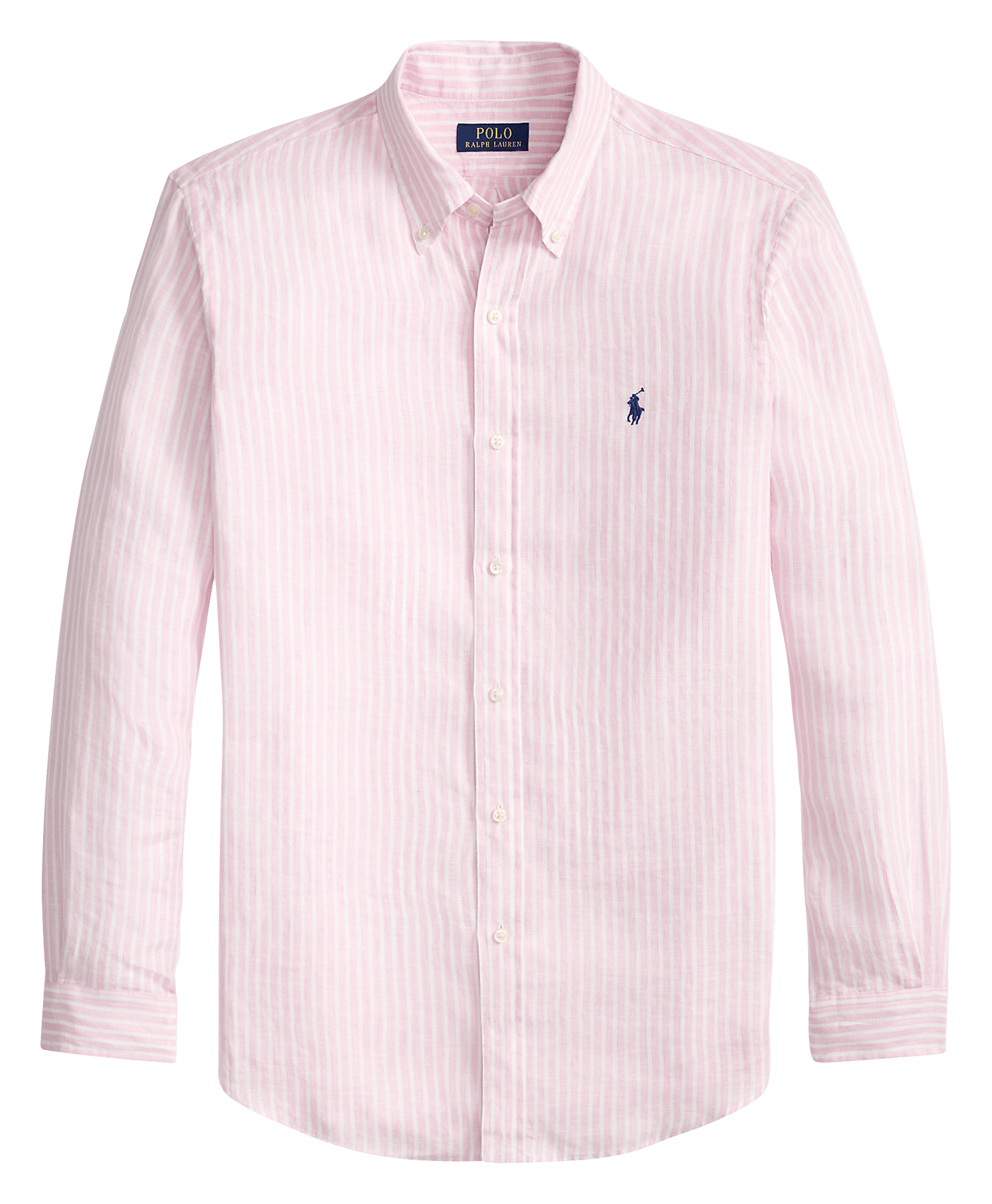 Camisa recta cuello clásico de lino a rayas POLO RALPH LAUREN Rosa