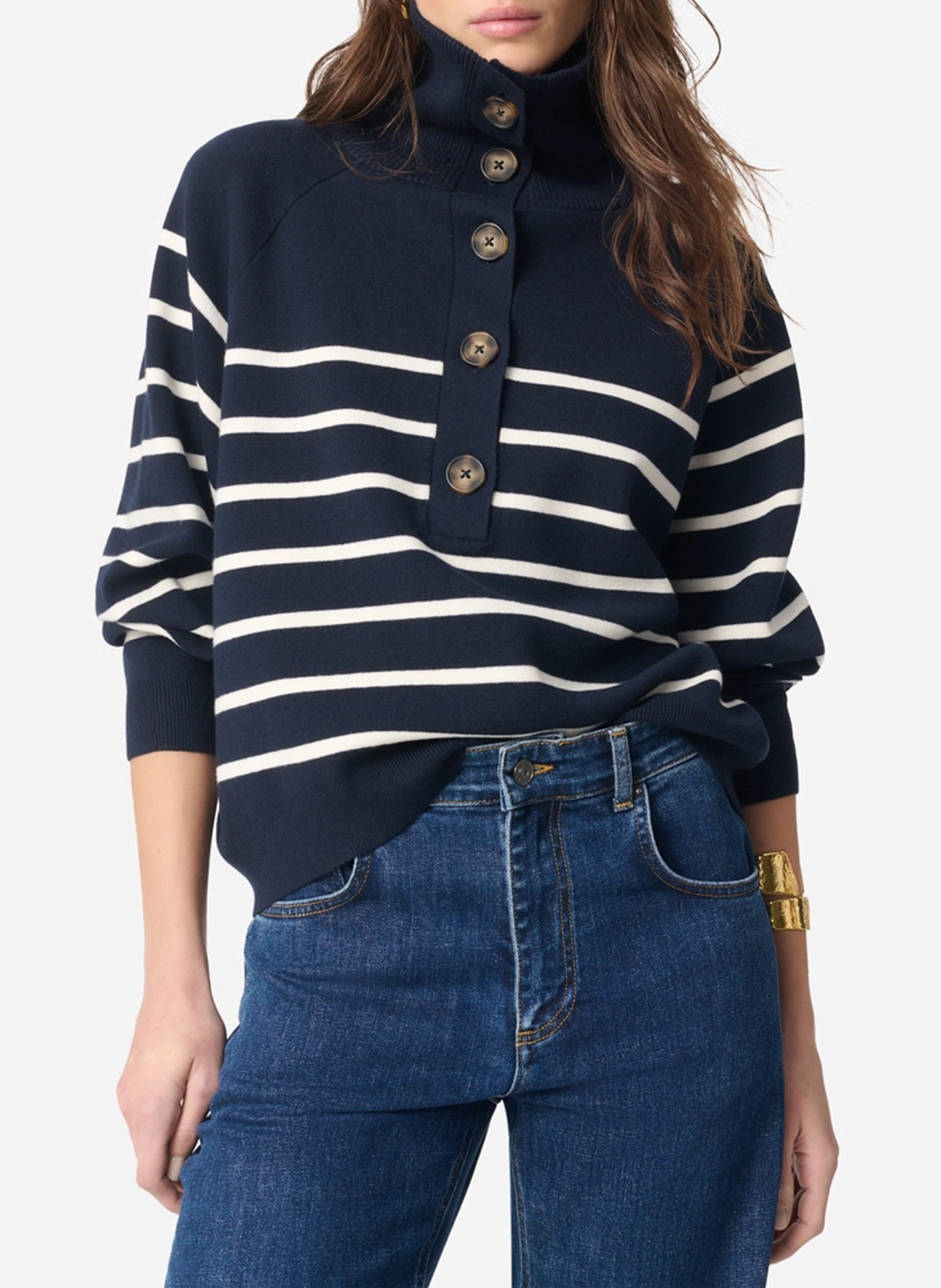 Knit Striped Sweater with Buttons VANESSA BRUNO Blue