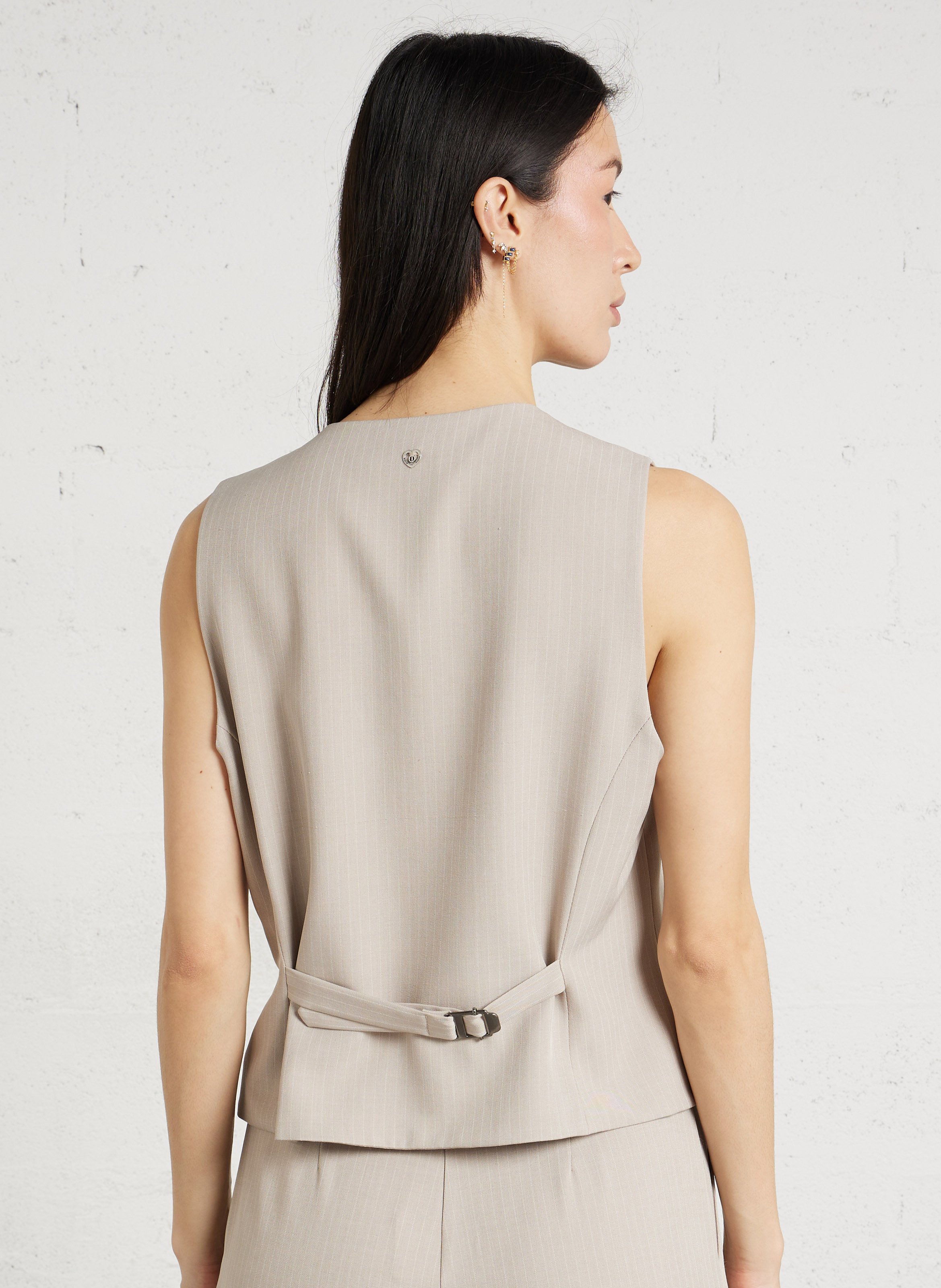 Gilet tailleur sans manches rayé PLEASE Beige