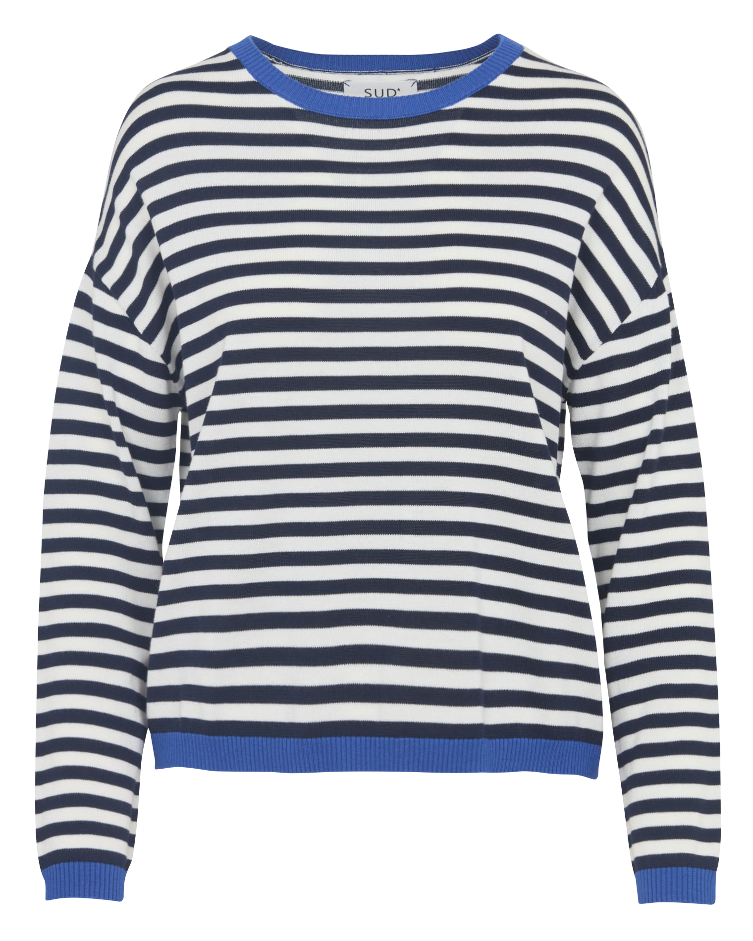 Gestreifter Oversized-Pullover mit Rundhalsausschnitt aus Baumwoll-Mix SUD EXPRESS Blau