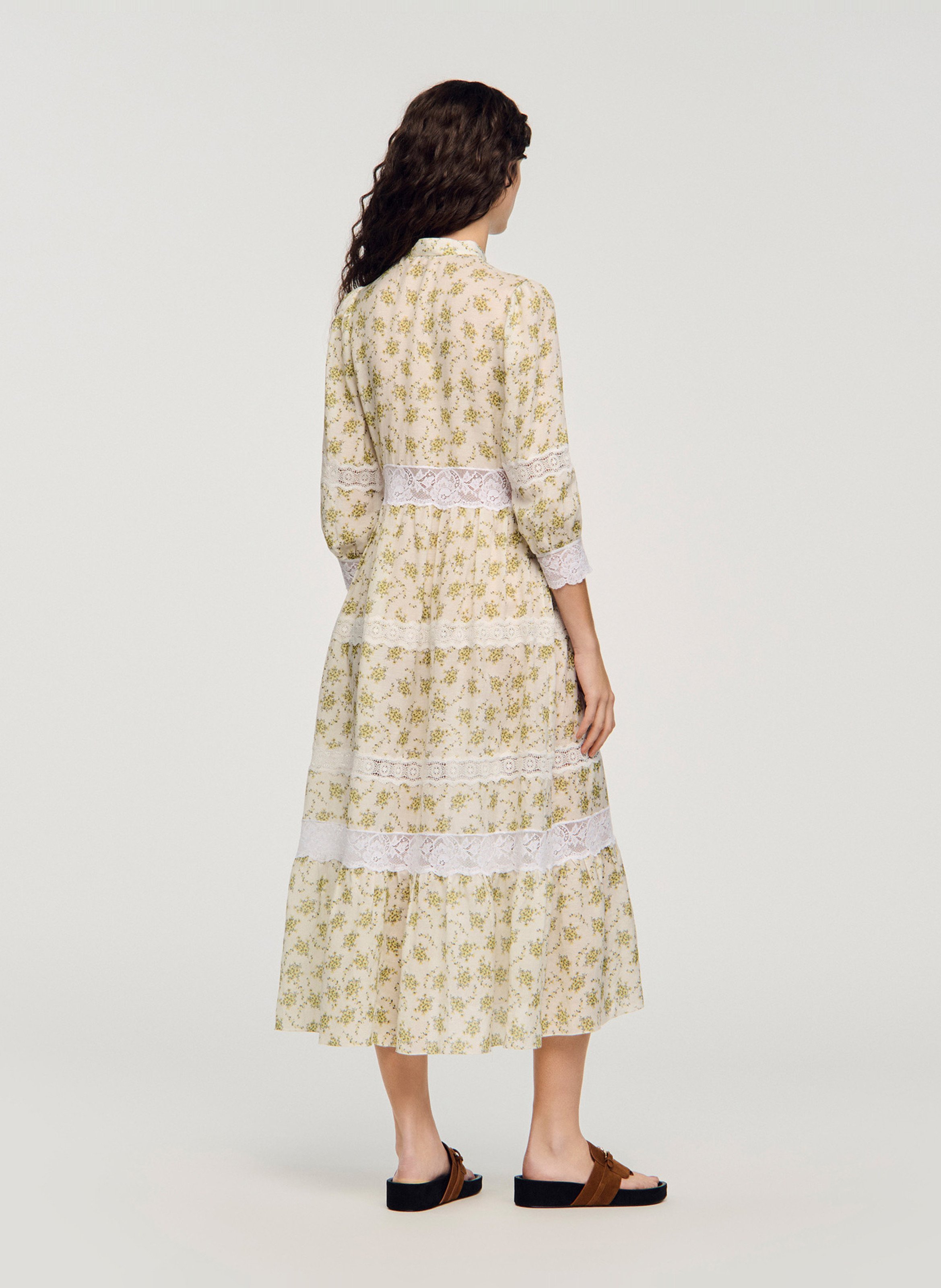 Robe longue col rond imprimée SANDRO Vert