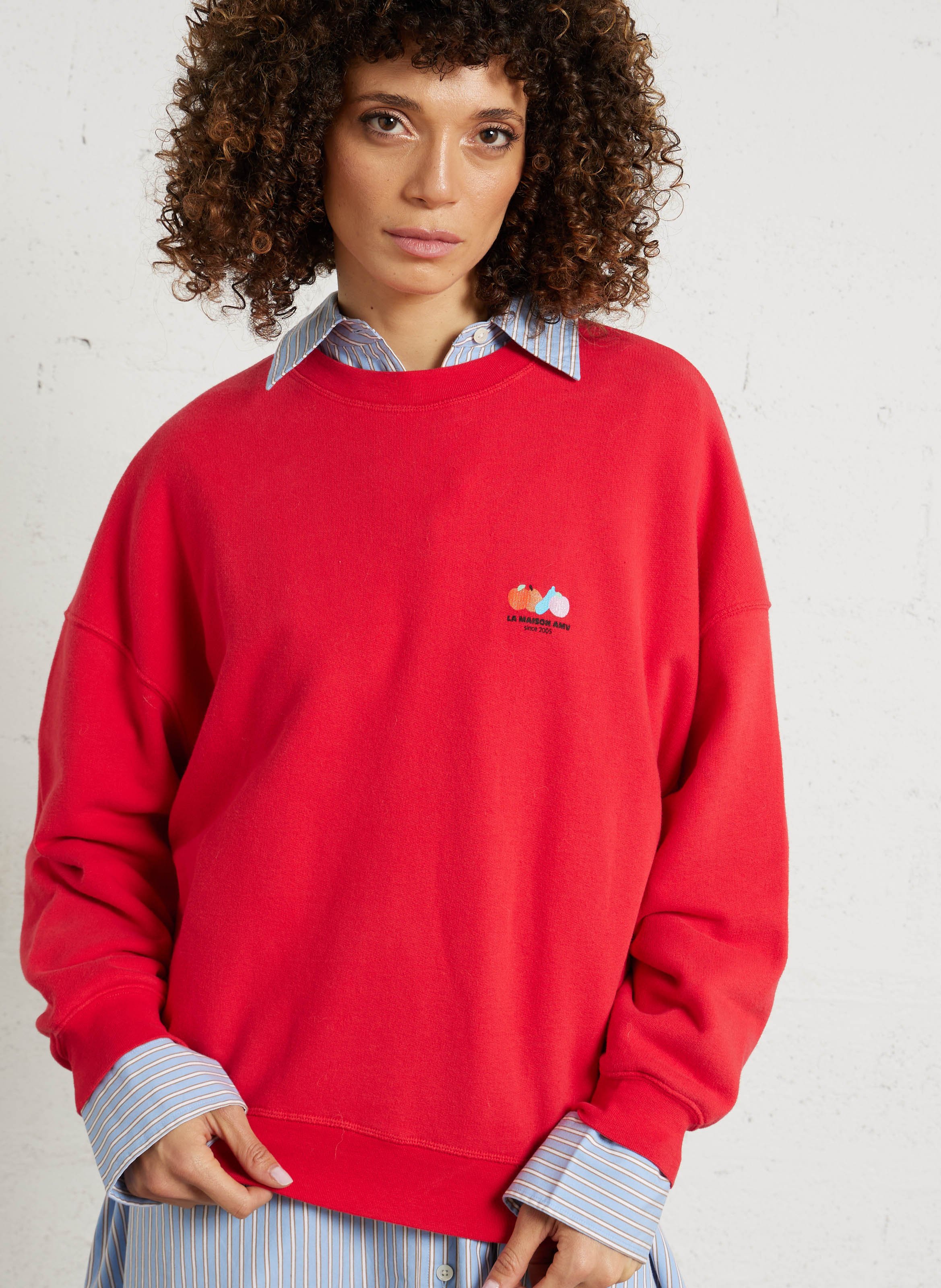 Oversized cotton-blend sweatshirt with round neck AMERICAN VINTAGE Red