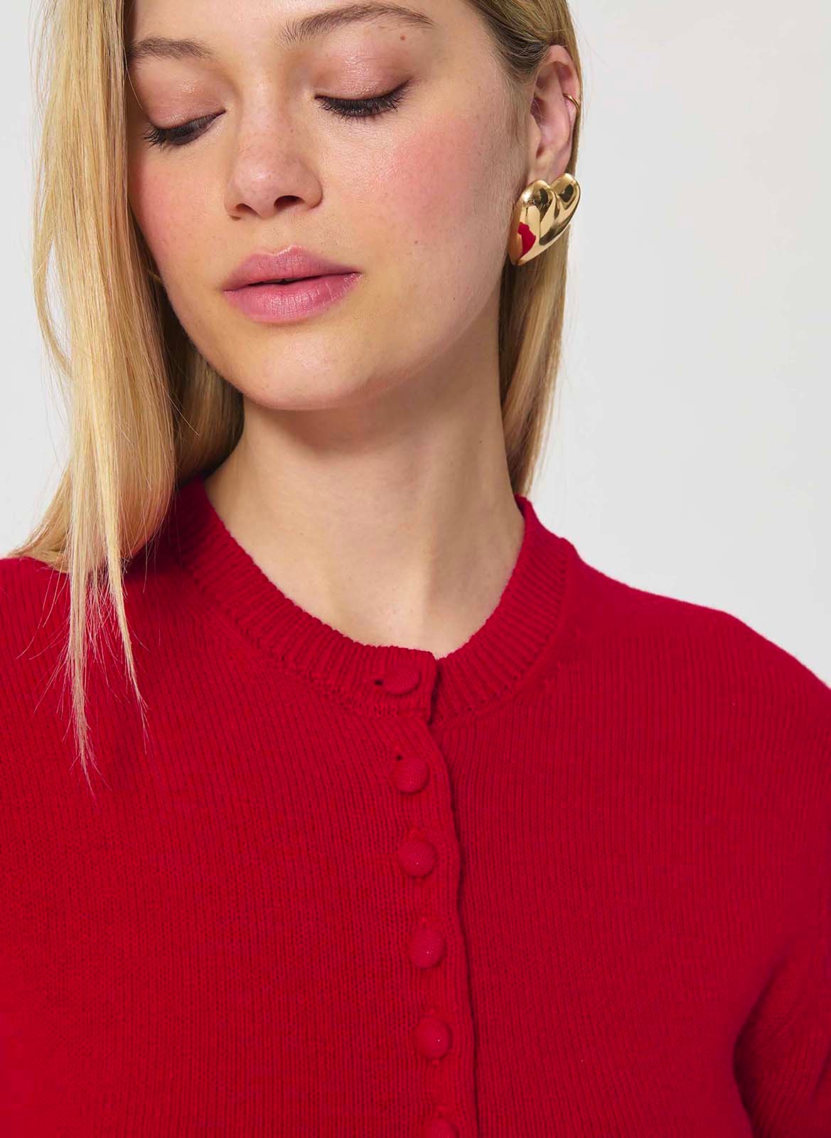 Rechte ronde hals vest van katoen en wol TARA JARMON Rood