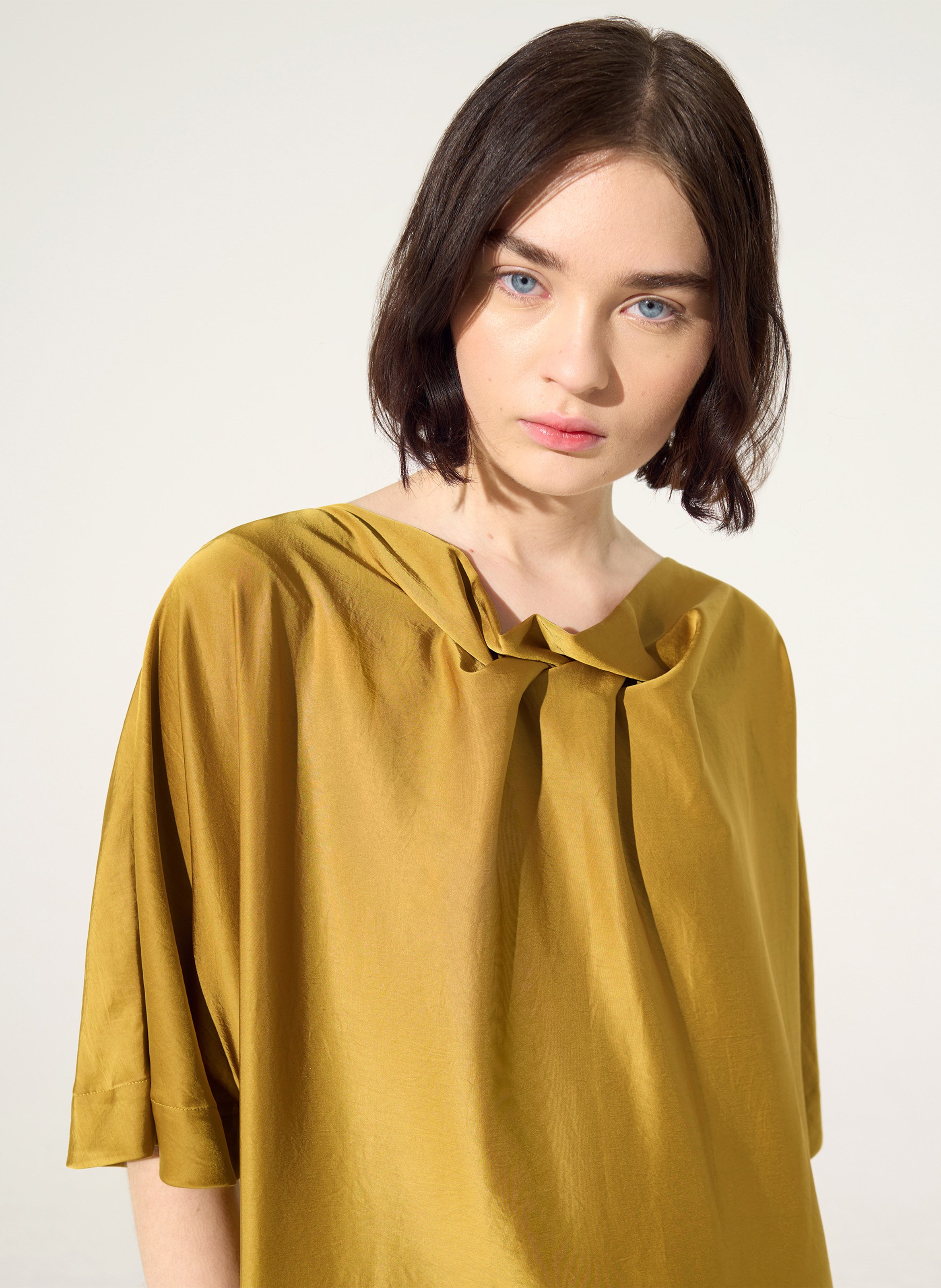 Satin dress with asymmetrical collar COTELAC Yellow