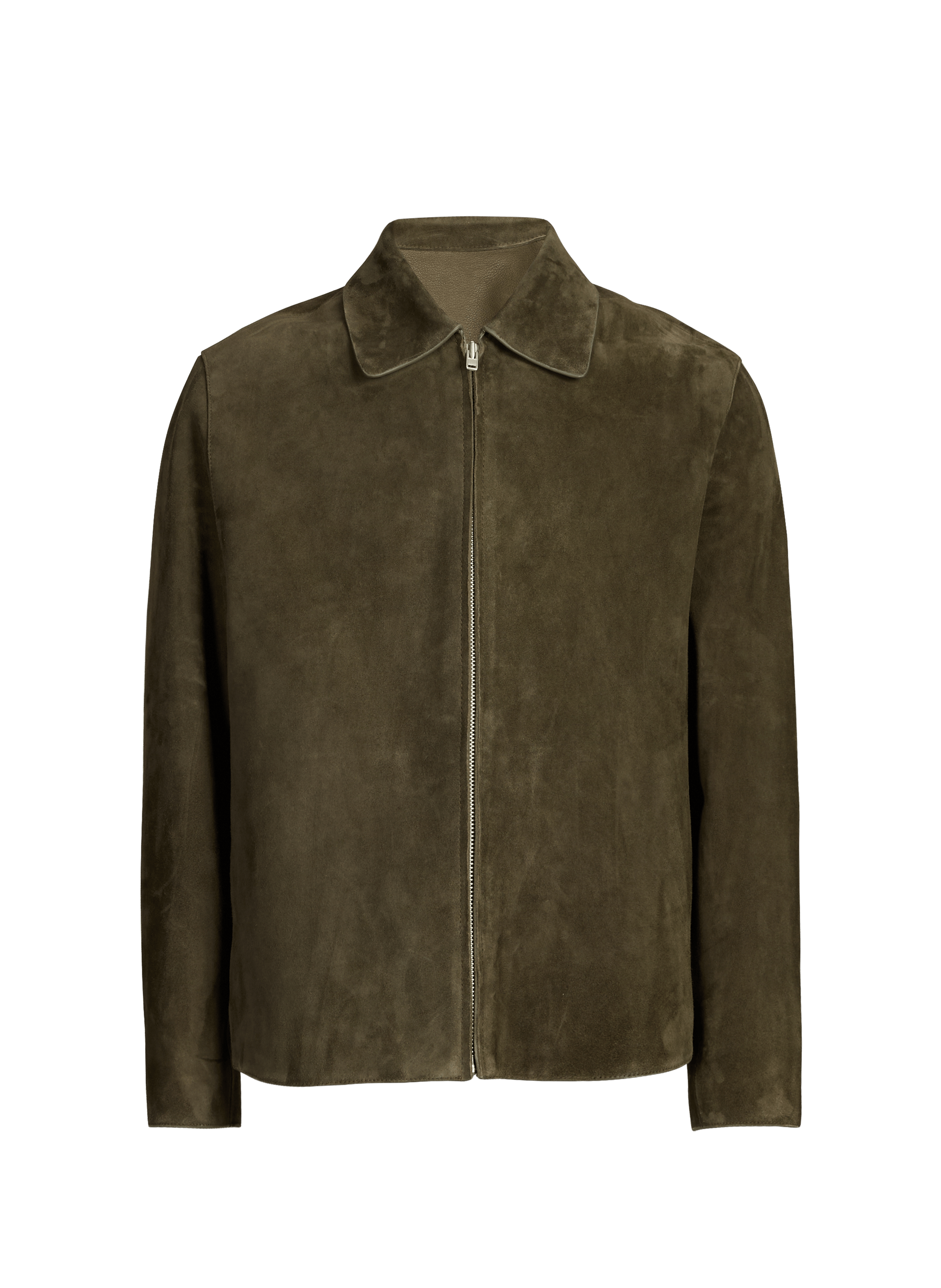 Straight jacket with classic collar in suede leather SAISON 1865 Khaki