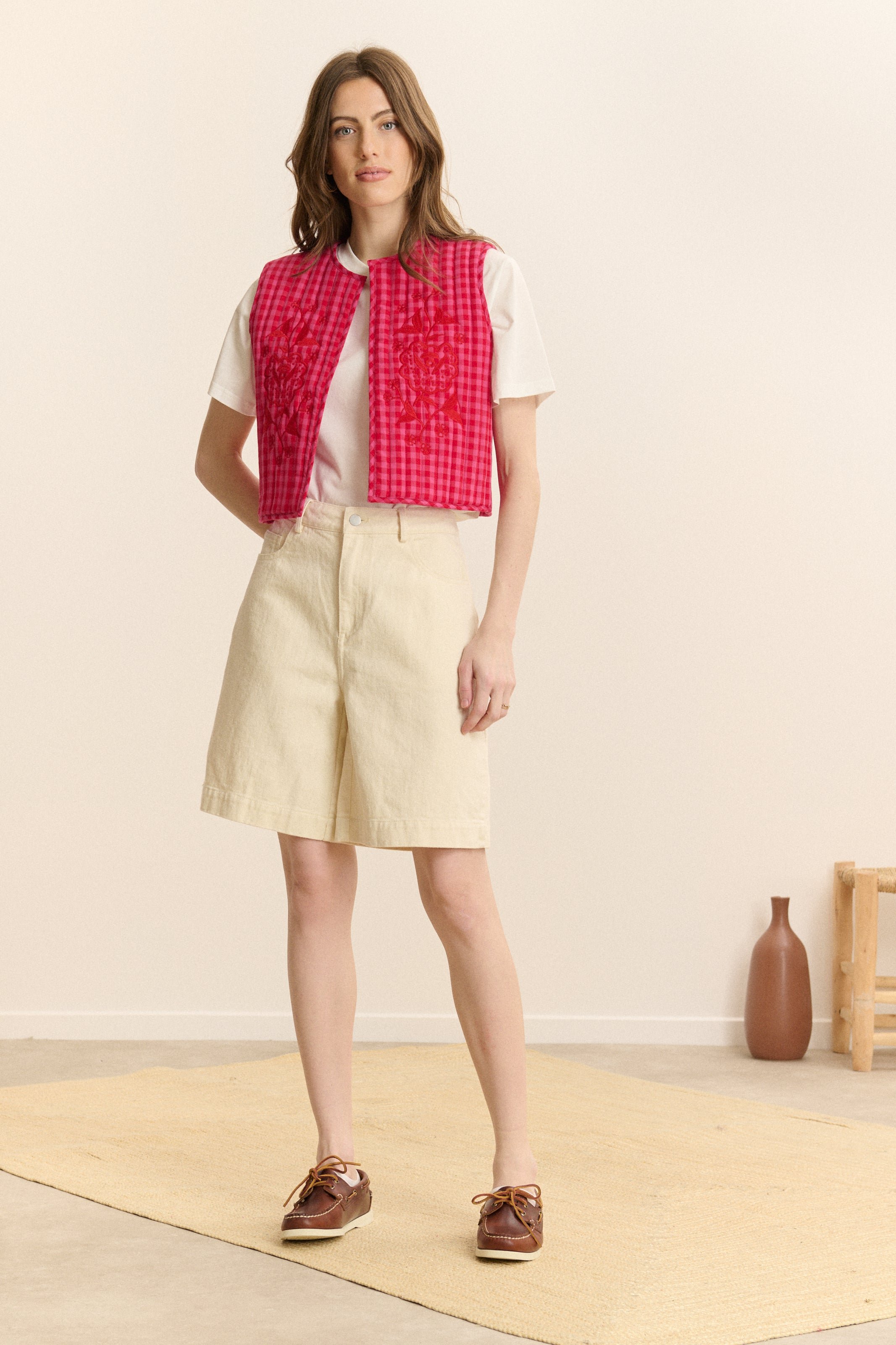 Checkered Sleeveless Quilted Vest GARANCE PARIS Pink