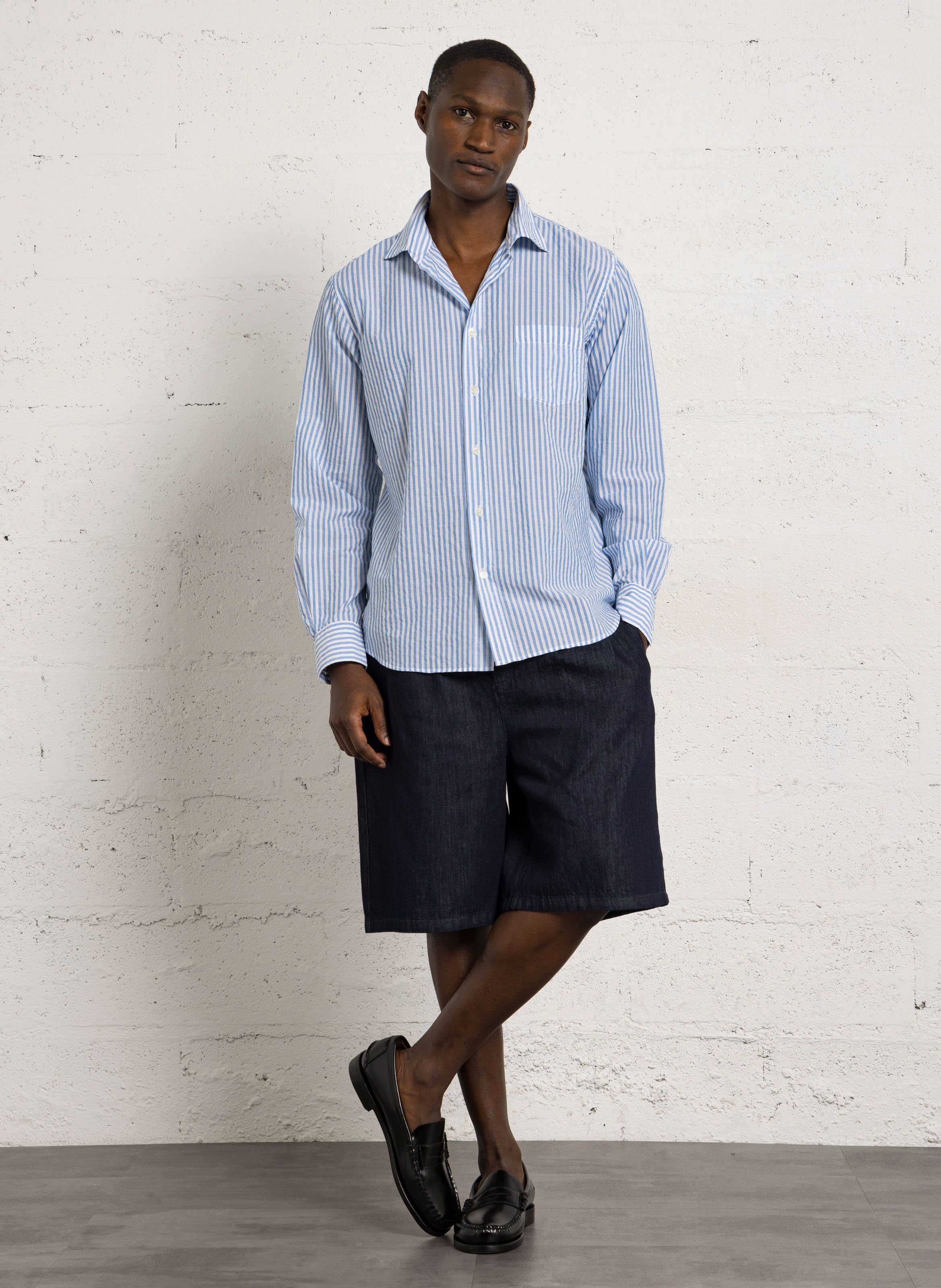 Rechte, gestreepte, katoenen blouse met klassieke kraag HARTFORD Veelkleurig