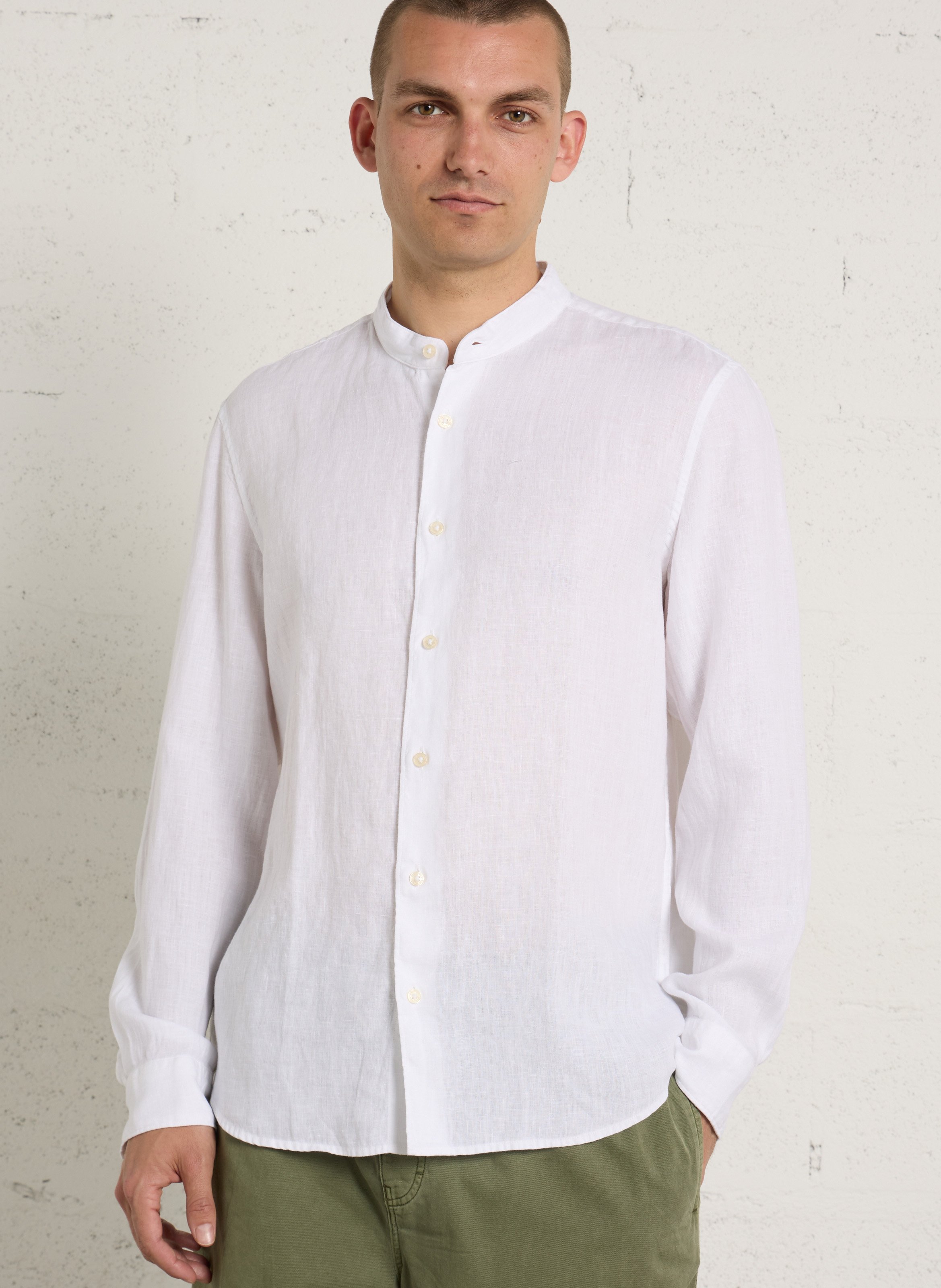 Chemise droite col mao en lin MARC O'POLO Blanc