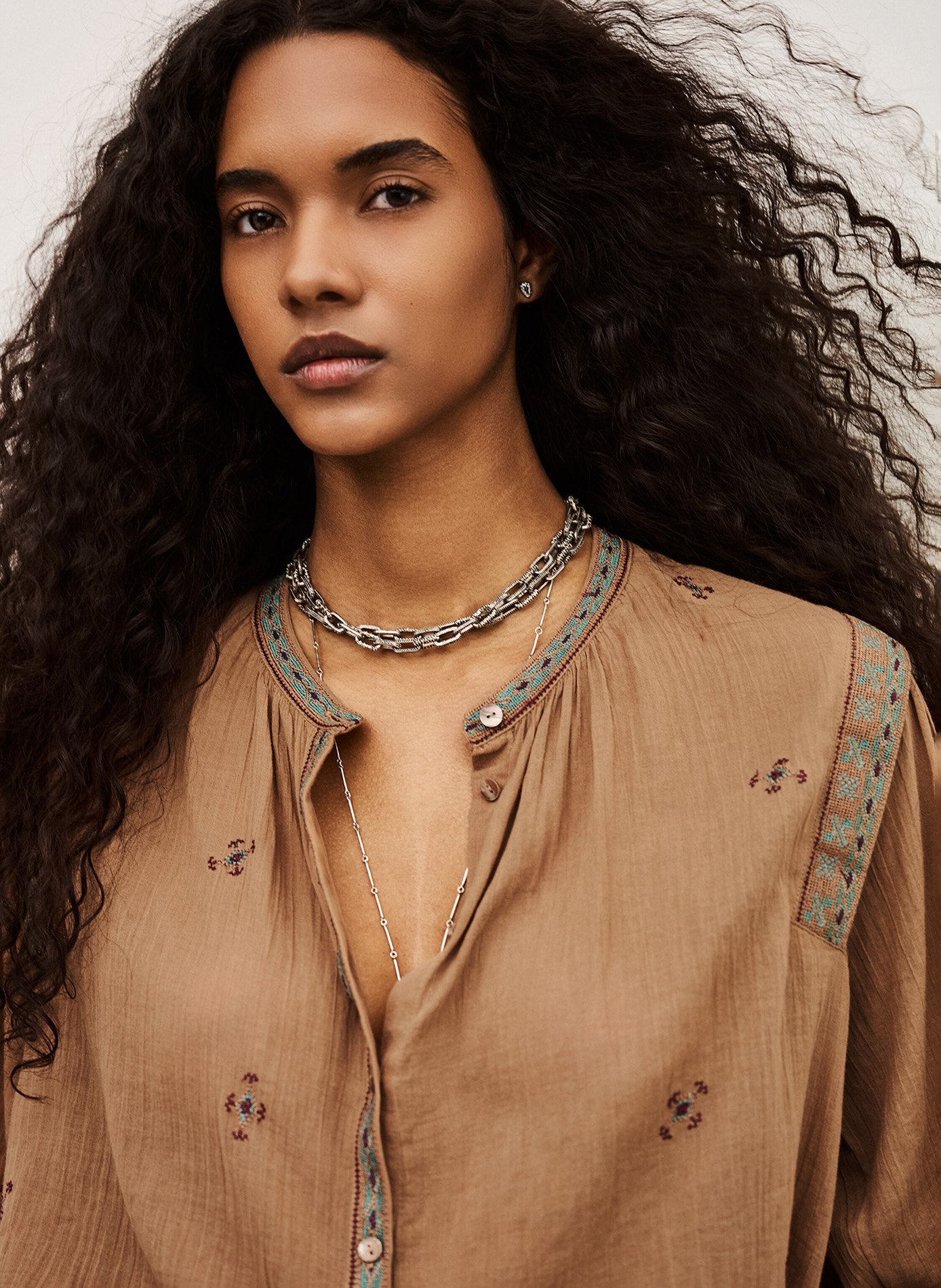 Chemise col rond en coton BA&SH Beige