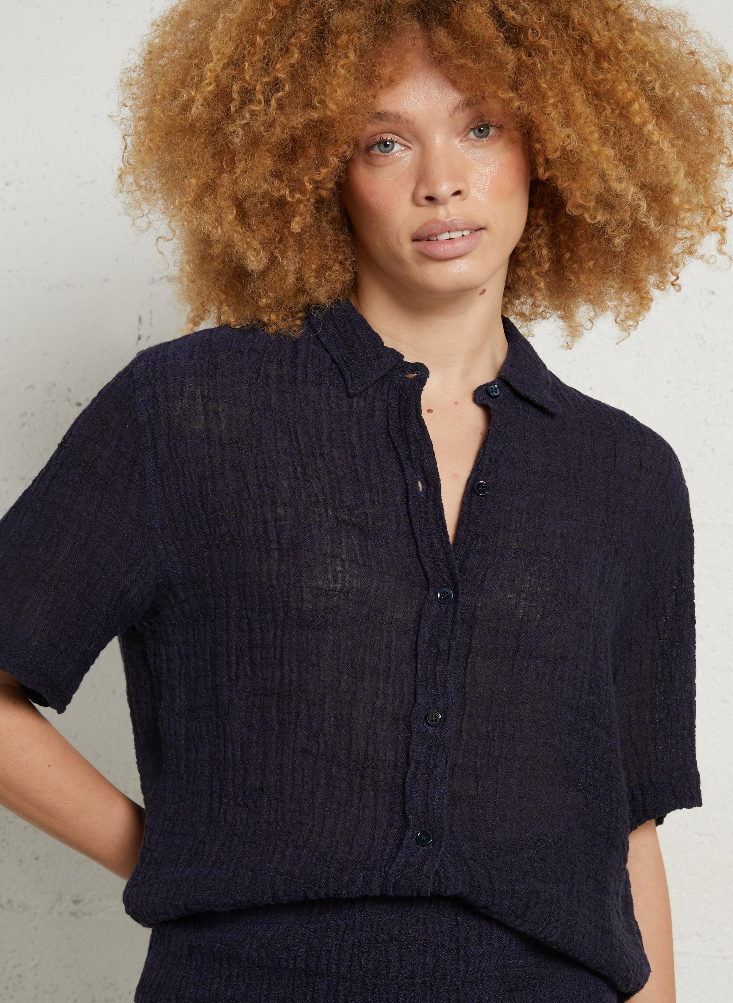 Rechte linnenmix blouse met textuur MASSCOB Blauw