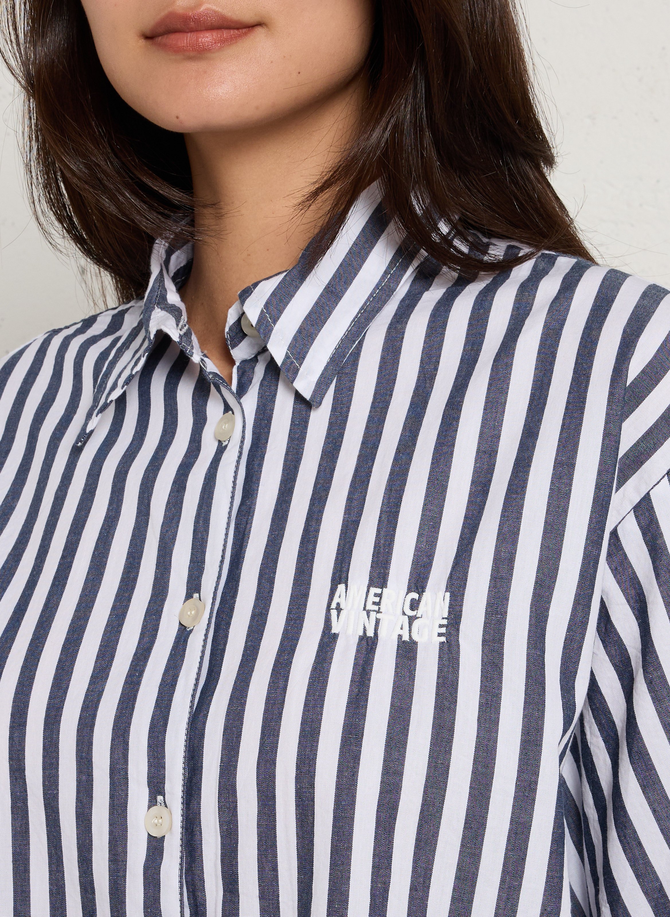 Gestreiftes, kurzärmliges Hemd AMERICAN VINTAGE Weiss
